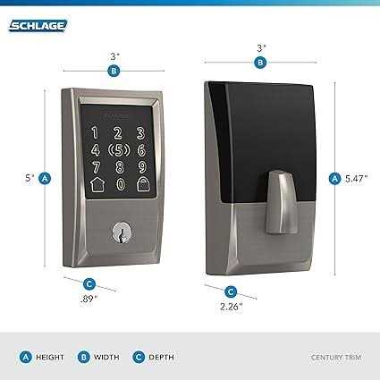 Schlage BE499WB-CEN Encode Plus Century Touchscreen Electronic Deadbolt with WiFi BE499WBCEN622 - Inhomebuy