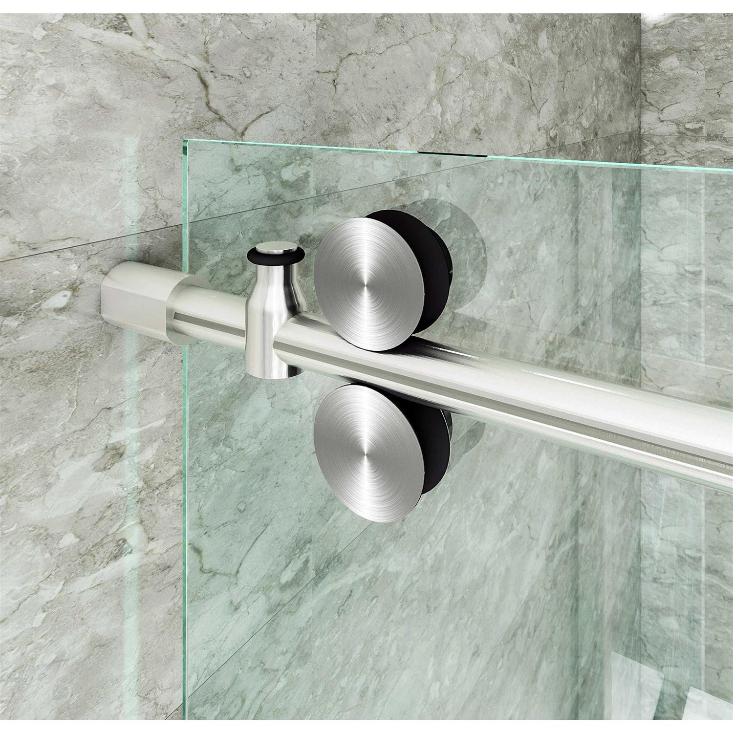 DIYHD NBSHOWERS Frameless Brushed Stainless Steel Sliding Glass Track barn Door Hardware - Inhomebuy