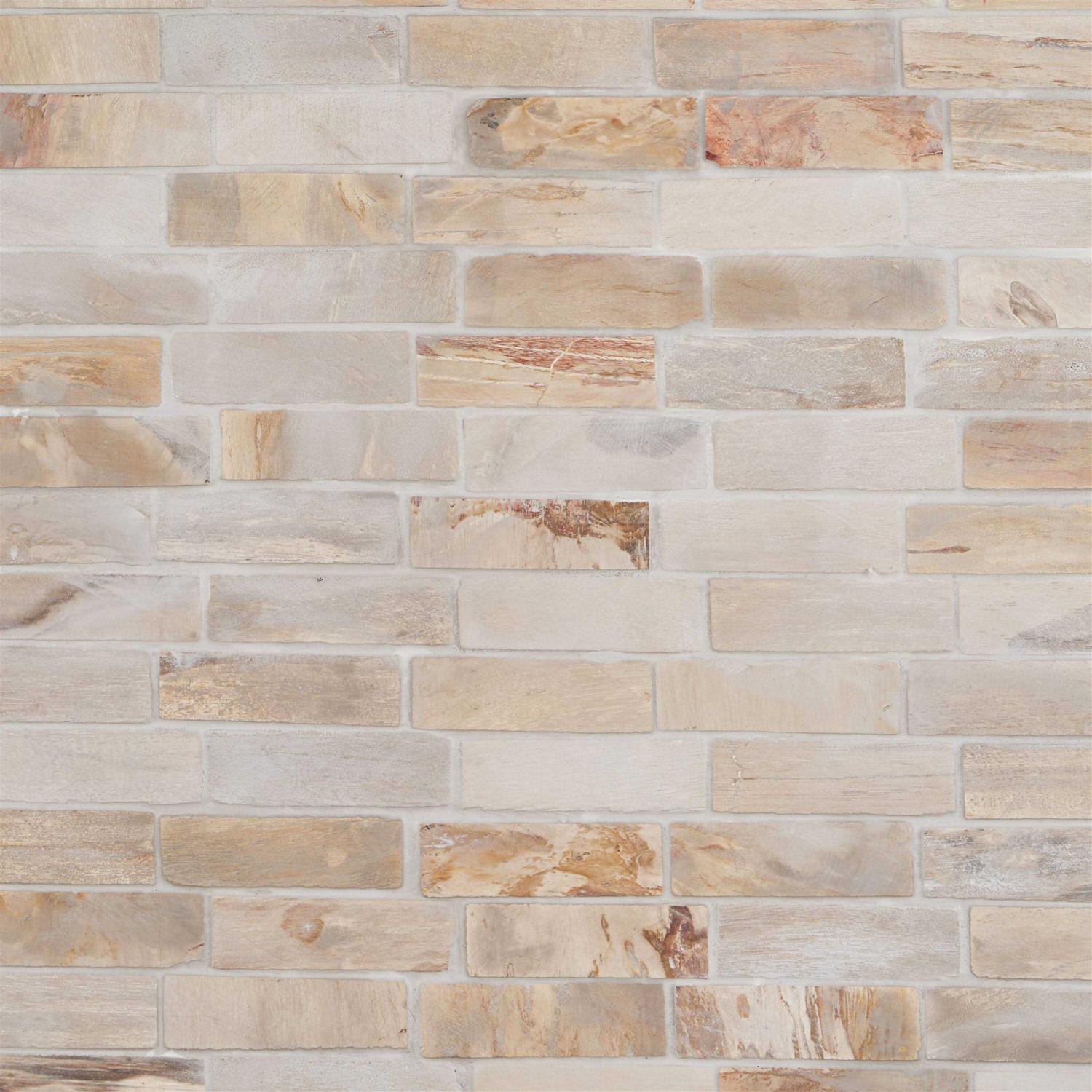 Dixiewood Basketweave Brown 12 x 12 Petrified Wood Floor and Wall Mosaic Tile Ivy Hill Tile - Inhomebuy
