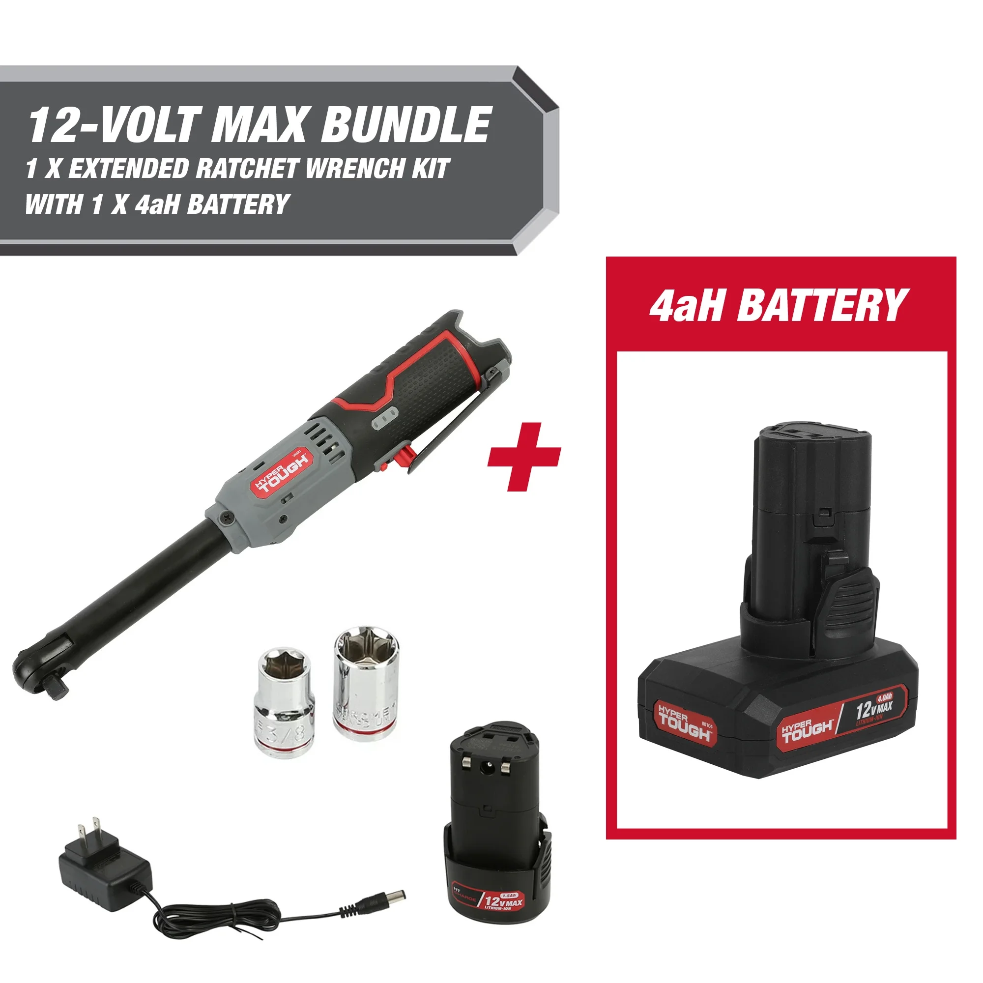 Hyper Tough 12-Volt Cordless Extended Ratchet Wrench Plus 4 Ah Battery - Inhomebuy
