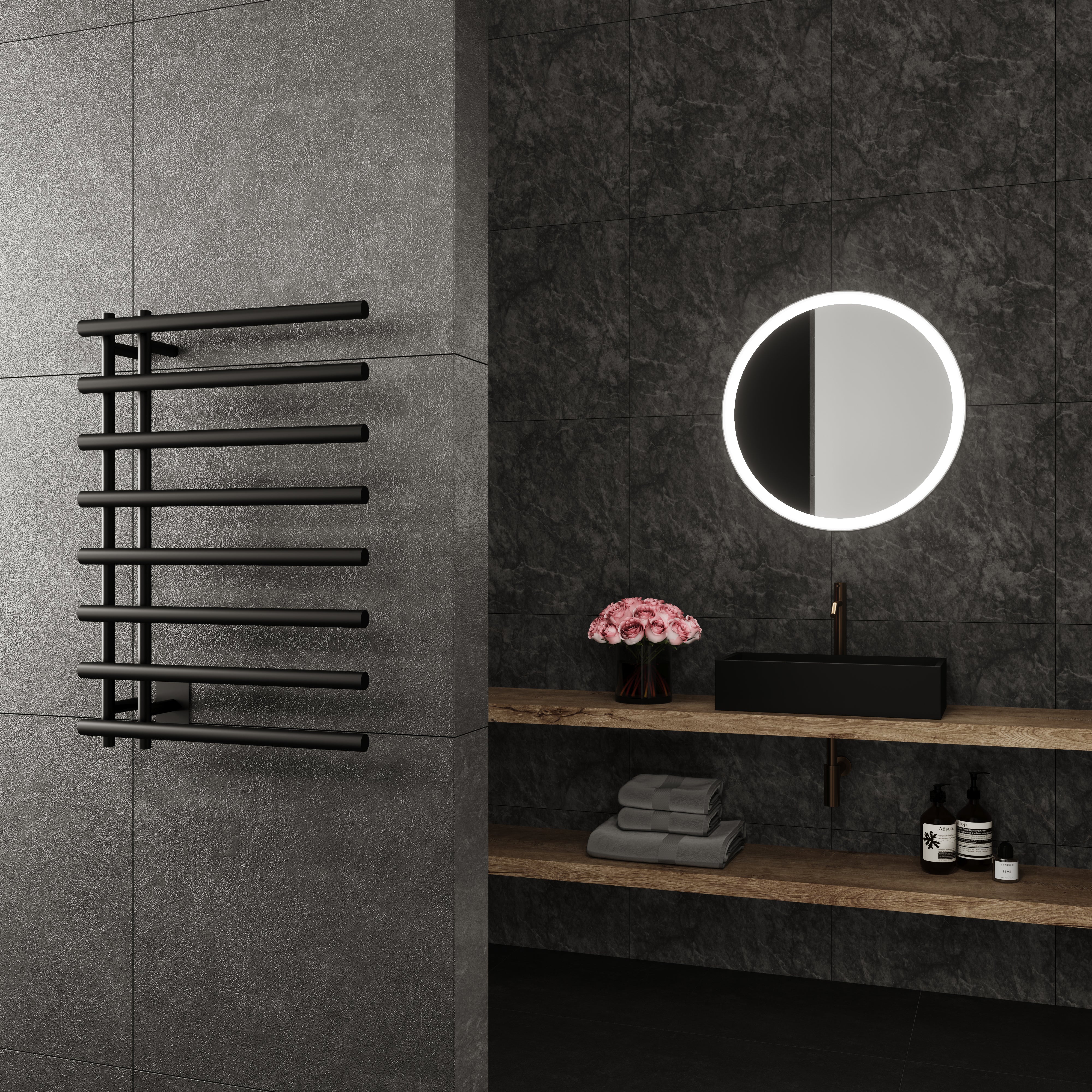 Leto Wall Mounted Electric Towel Warmer in Black - Inhomebuy