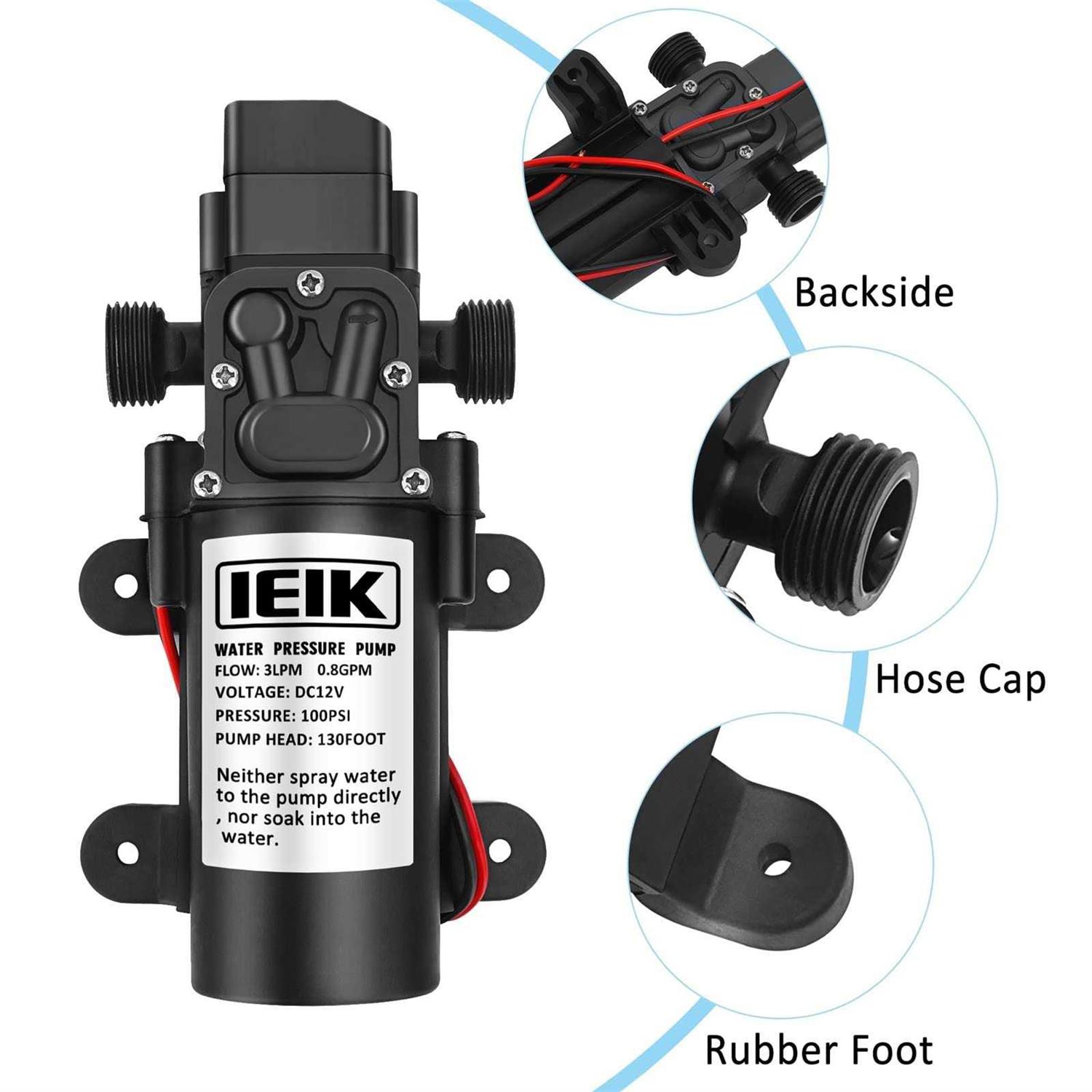 IEIK 12 Volt Diaphragm Pump 3LPM 0.8 GPM 100PSI Self Priming Sprayer Pump 12V DC Fresh Water Pump Water Pressure RV Camper Marine Boat - Inhomebuy