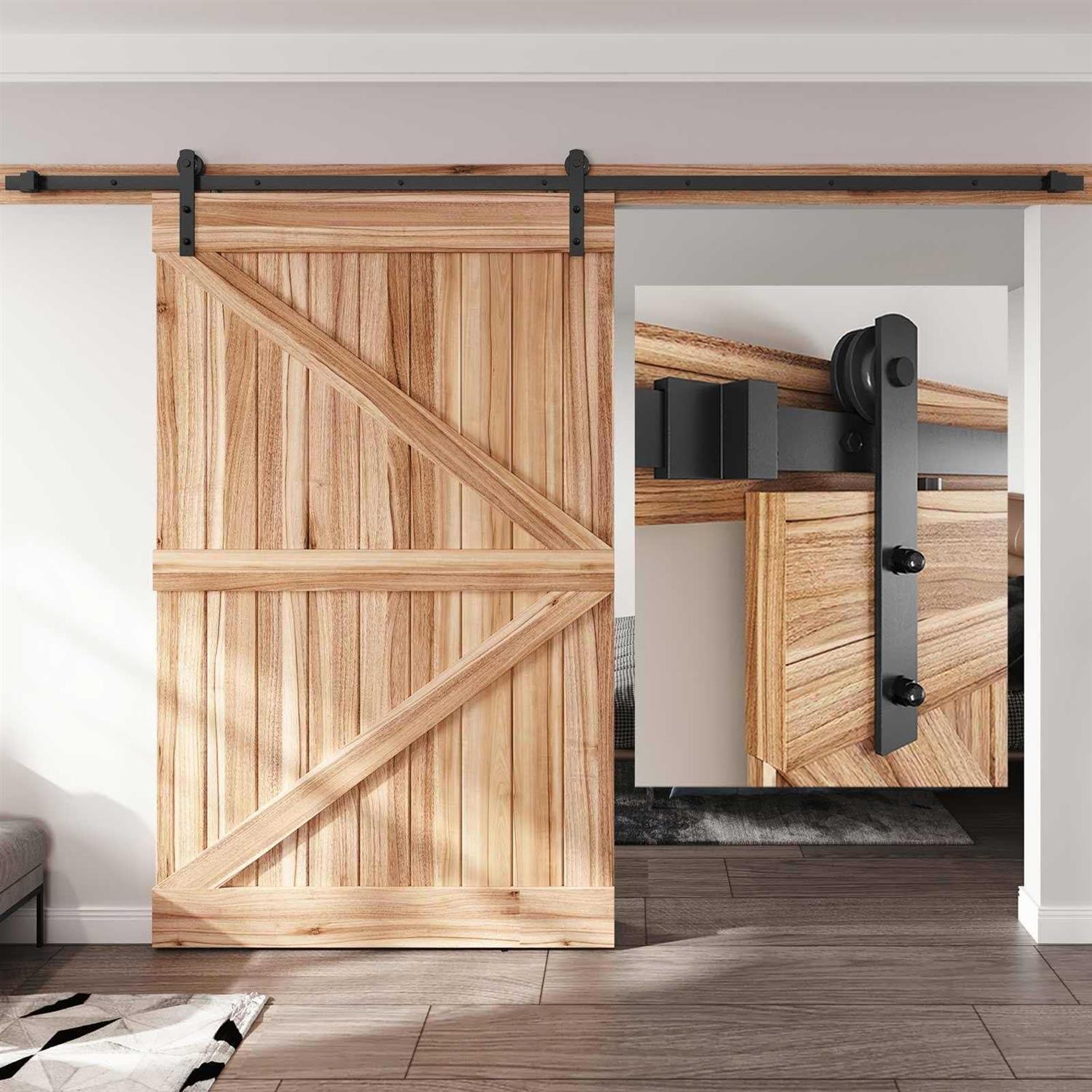 Easelife 8 Ft Heavy Duty Sliding Barn Door Hardware Track Kit,Basic J Pulley,Slide Smoothly Quietly,Easy Install - Inhomebuy