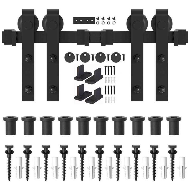 WINSOON 5-18FT Sliding Barn Wood Door Hardware Cabinet Closet Kit Antique Style for Double Doors Black Surface - Inhomebuy
