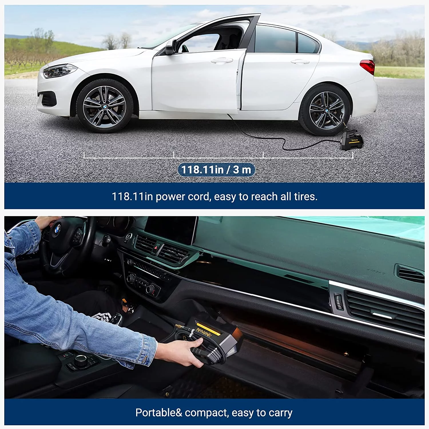 Car Tire Inflator 100 PSI, Electric Tire Compressor, Inflatables Air Car Pump, Yellow - Inhomebuy