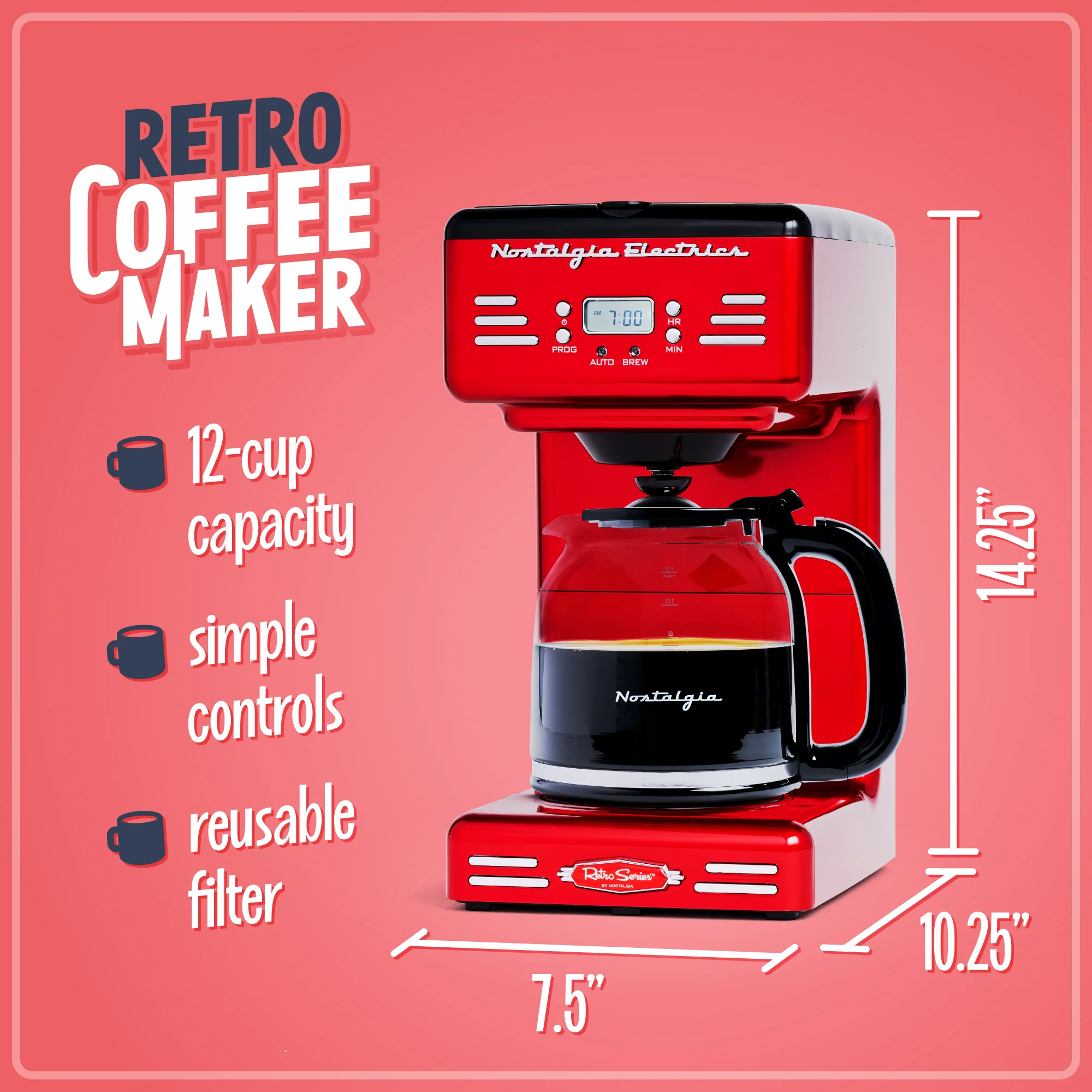 Retro 12-Cup Programmable Coffee Maker - Inhomebuy