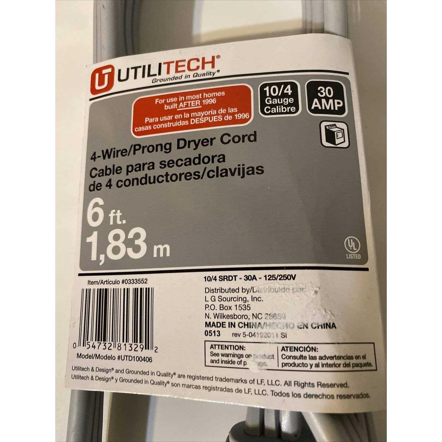 Utilitech 6-ft 3-Prong Gray Range Appliance Power Cord UTR628106 - Inhomebuy