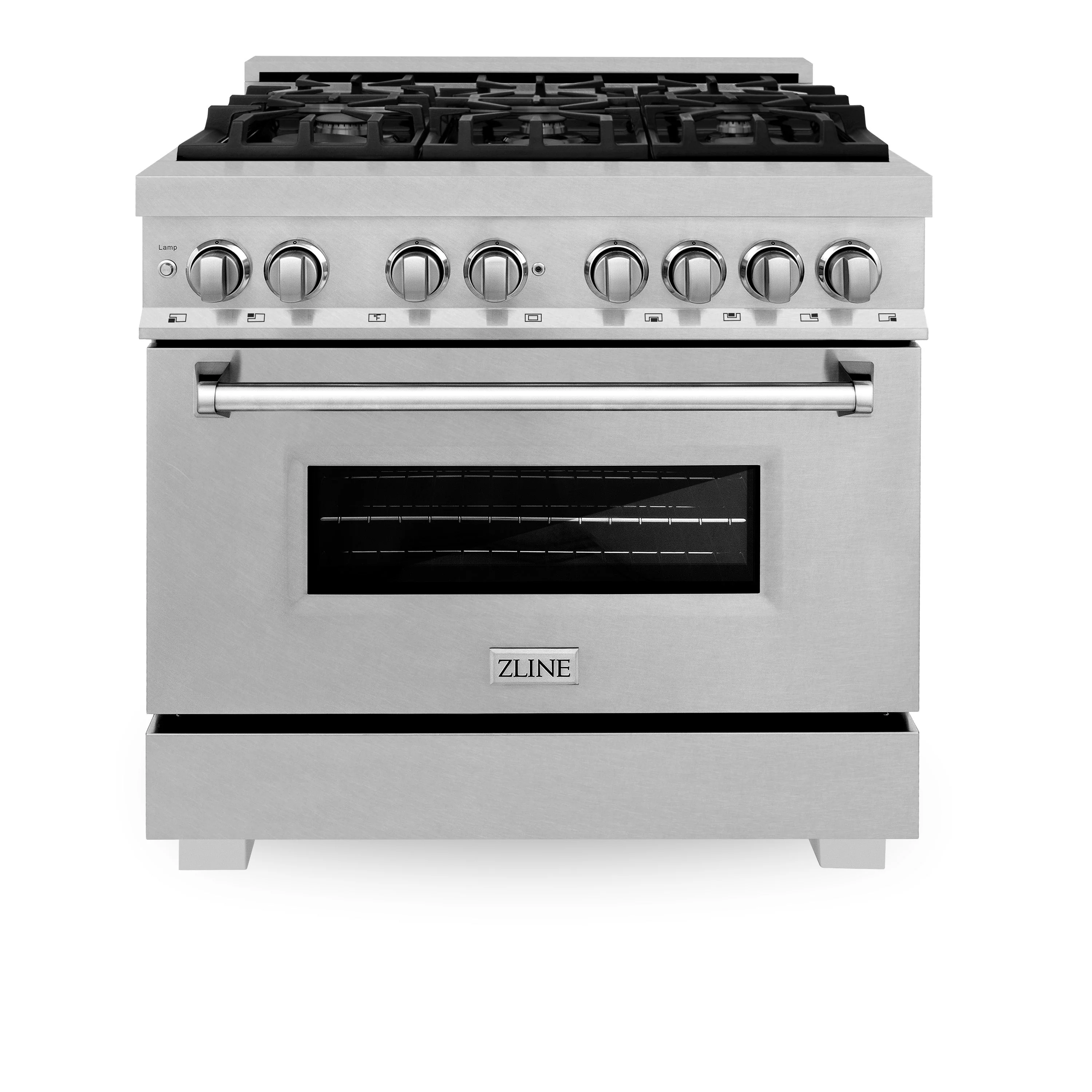 ZLINE Kitchen and Bath 36 in. Professional Gas Burner/Electric Oven in DuraSnow® Stainless with DuraSnow® Stainless Door, RAS-SN-36 - Inhomebuy