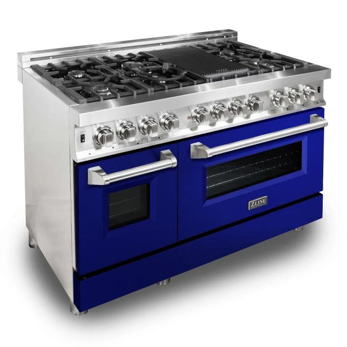 ZLINE 48 in. Professional Gas Burner/Electric Oven Stainless Steel 6.0 cu.ft. 7 Range - Blue Gloss Door, RA-BG-48 - Inhomebuy