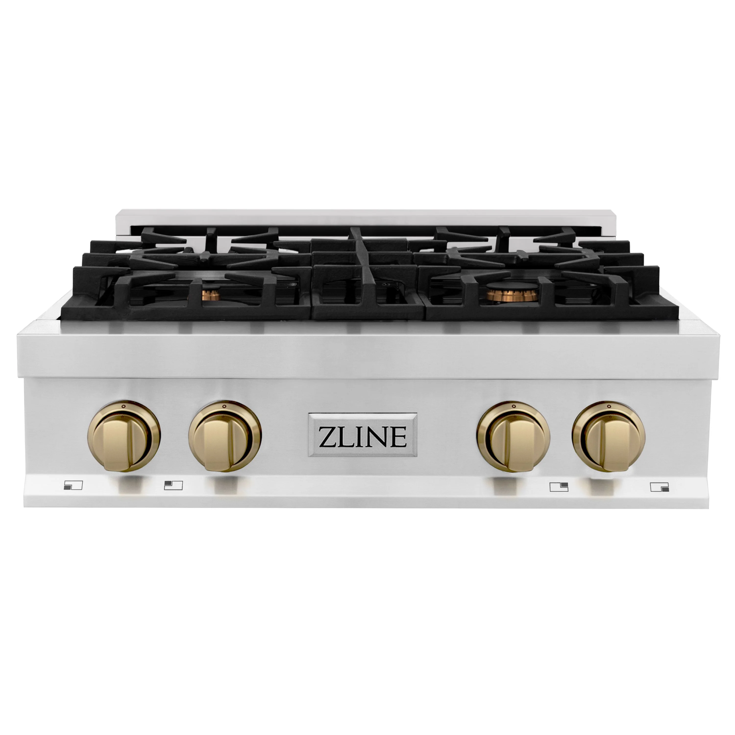 ZLINE Autograph Edition 30 in. Porcelain Rangetop with 4 Gas Burners in Stainless Steel and Champagne Bronze Accents, RTZ-30-CB - Inhomebuy