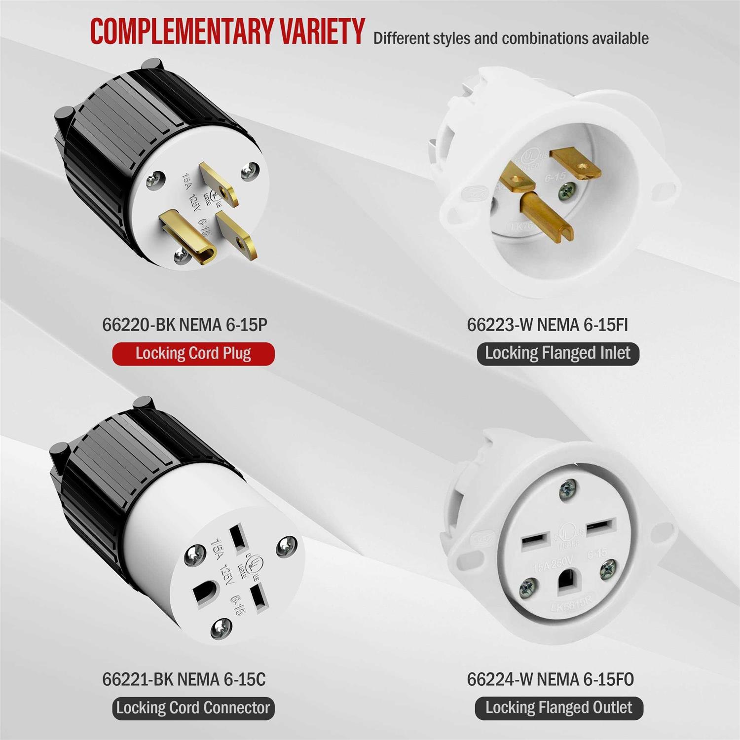 Enerlites Nema 6-15p Straight Blade Replacement Plug Connector Male Extension Cord Ends 66220-BK - Inhomebuy