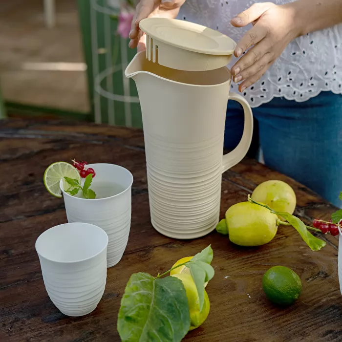 Pitcher With Lid 'Tierra' White Milk - Inhomebuy