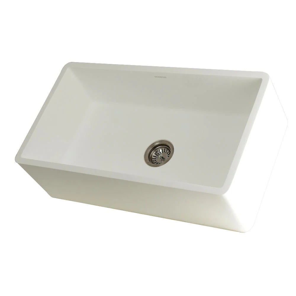 Kingston Brass 33 In. Apron-Front Single Bowl Farmhouse Kitchen Sink in White Matte, GKFA331810BC - Inhomebuy