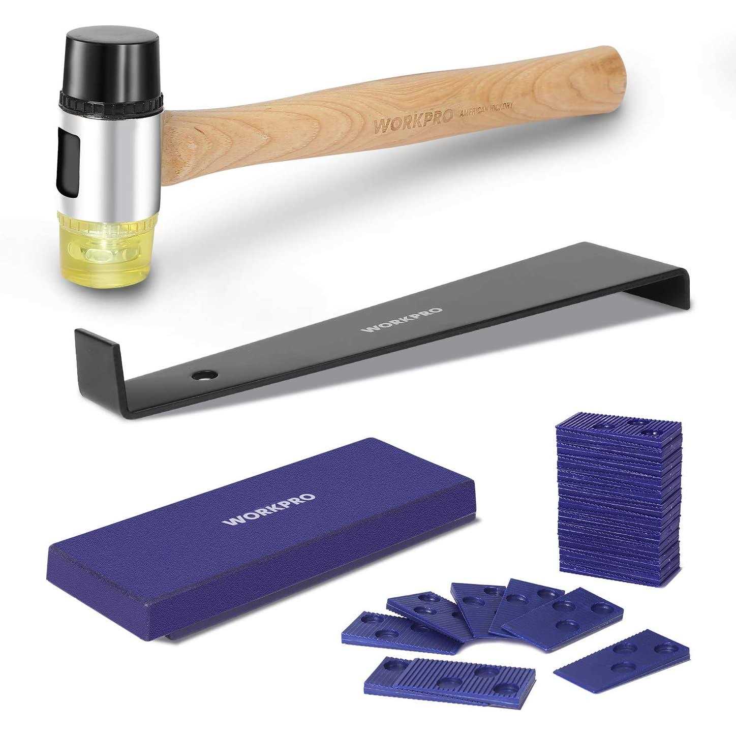 WORKPRO Laminate Wood Flooring Installation Kit with Reinforced Double-Faced Mallet, Heavy Duty Pull Bar, Tapping Block and 30-Piece Spacers - Inhomebuy