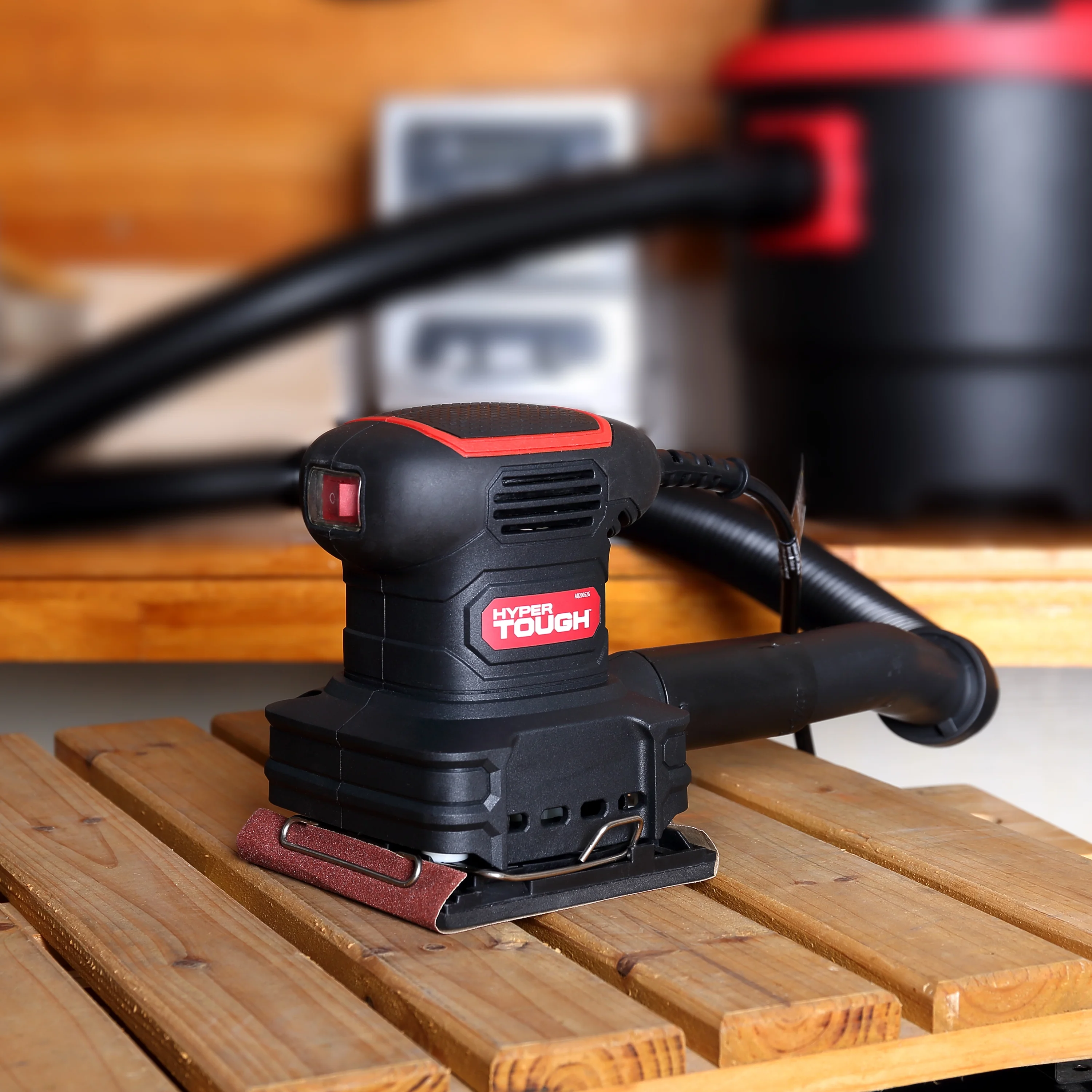 Hyper Tough 2 Amp Corded 1/4 Sheet Palm Sander with Dust Bag, Vacuum Hose Adapter, Punch Plate & 3 Sanding Sheets (60, 80 & 120 Grit) - Inhomebuy