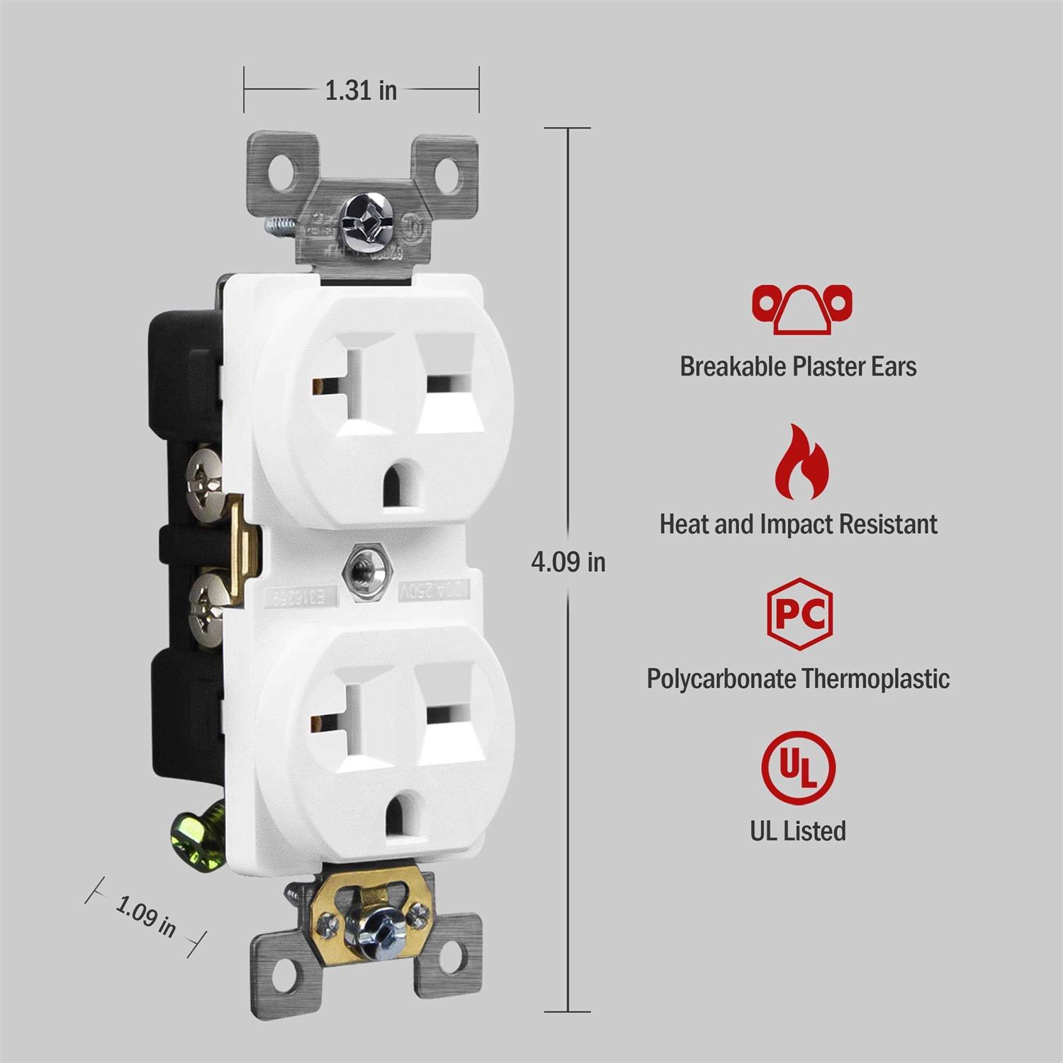 Enerlites Duplex Outlets and Wall Plates Bundle Tamper-resistant Electrical Receptacle 61580-TR-WWP - Inhomebuy
