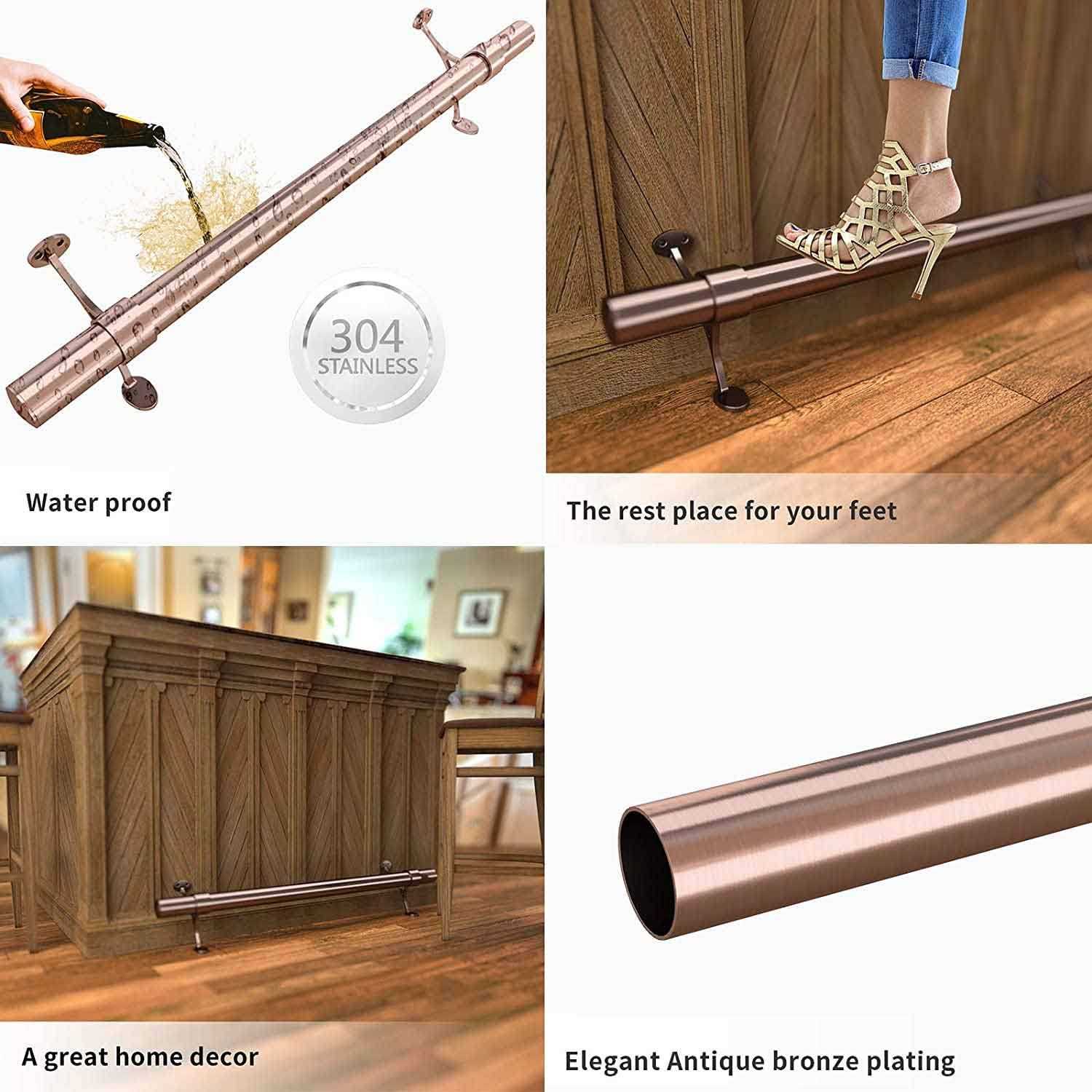 Muzata Bar Foot Rail Kit Undercounter Mount Hardware and Tubing Complete Kit 2” OD - Inhomebuy