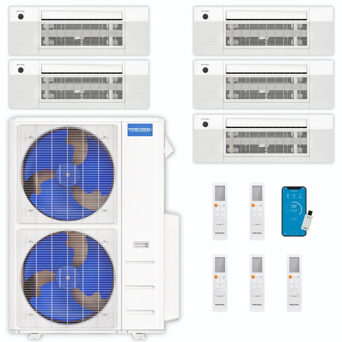 MRCOOL DIY Mini Split - 48,000 BTU 5 Zone Ceiling Cassette Ductless Air Conditioner and Heat Pump, DIY-BC-548HP0909090912 - Inhomebuy