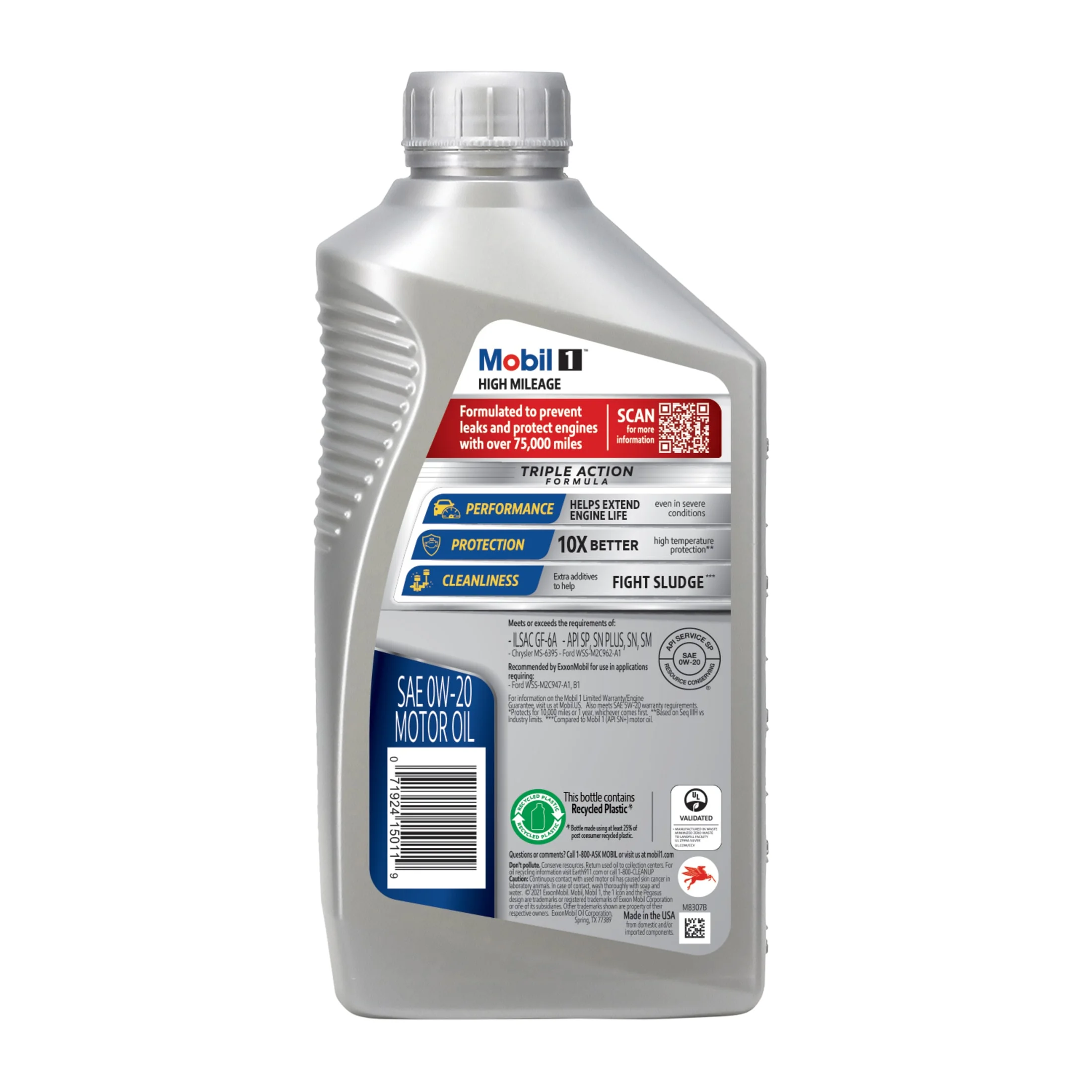Mobil 1 High Mileage Full Synthetic Motor Oil 0W-20, 1 Quart - Inhomebuy