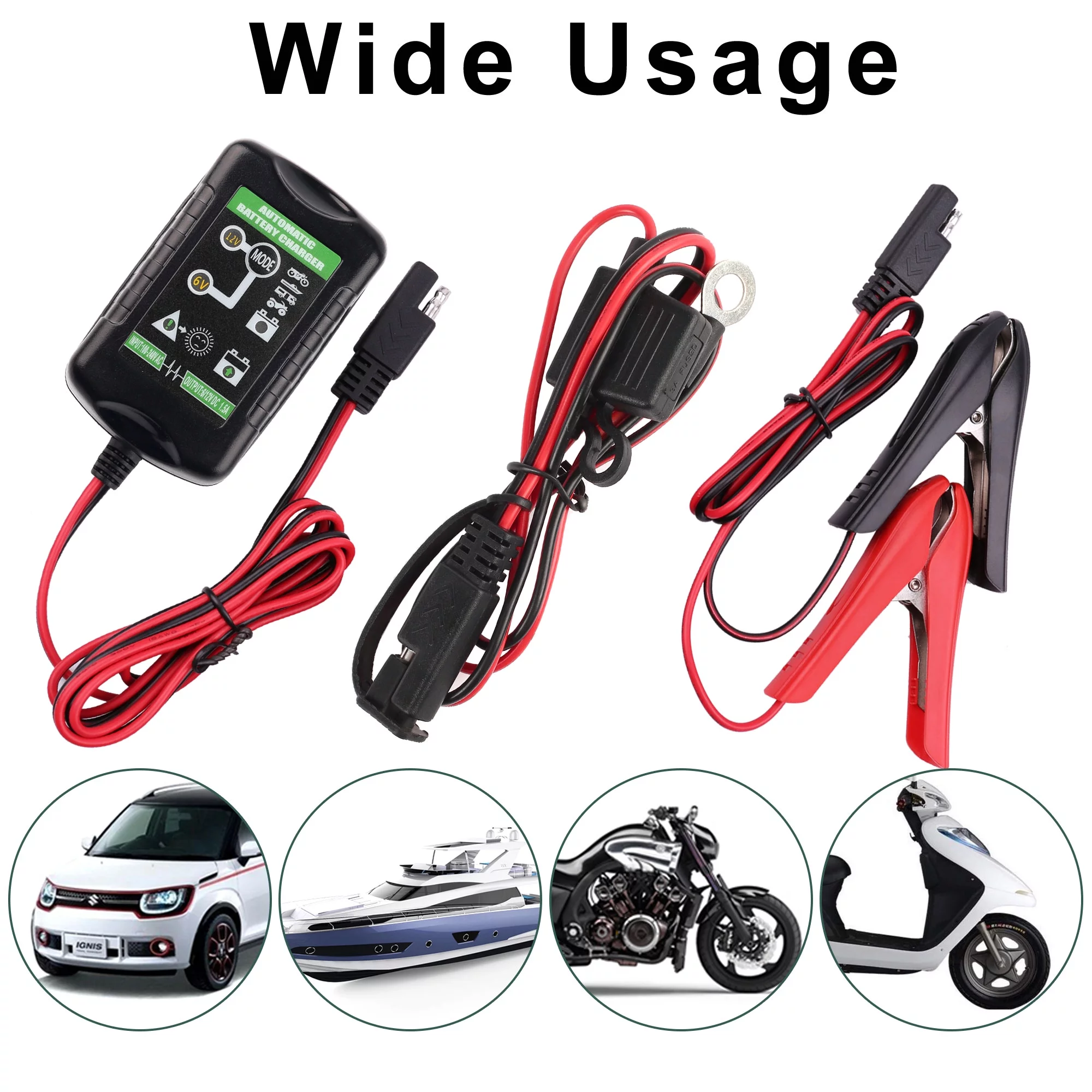 LotFancy Battery Trickle Charger Automatic 6V 12V 1.5A, Battery Tender Charger Universal Power Battery Maintainer for Automotive Car, Automotive, Motorcycle, Boats, ATVs, RVs, Lawn Mower - Inhomebuy