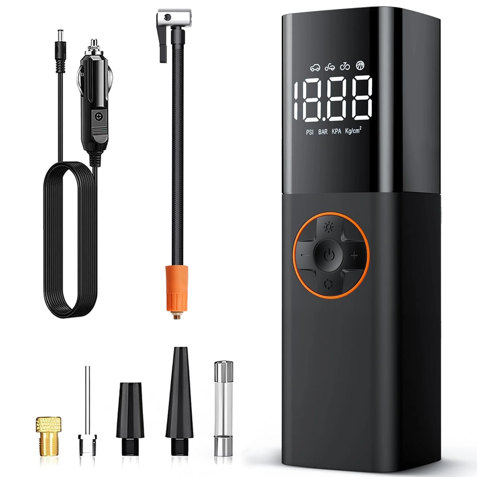 AOMBOO Tire Inflator Portable Air Compressor, Cordless 150PSI Car Air Pump with Digital Dual Screen, Small Car Tire Inflator with LED for Car, Bike, Ball - Inhomebuy