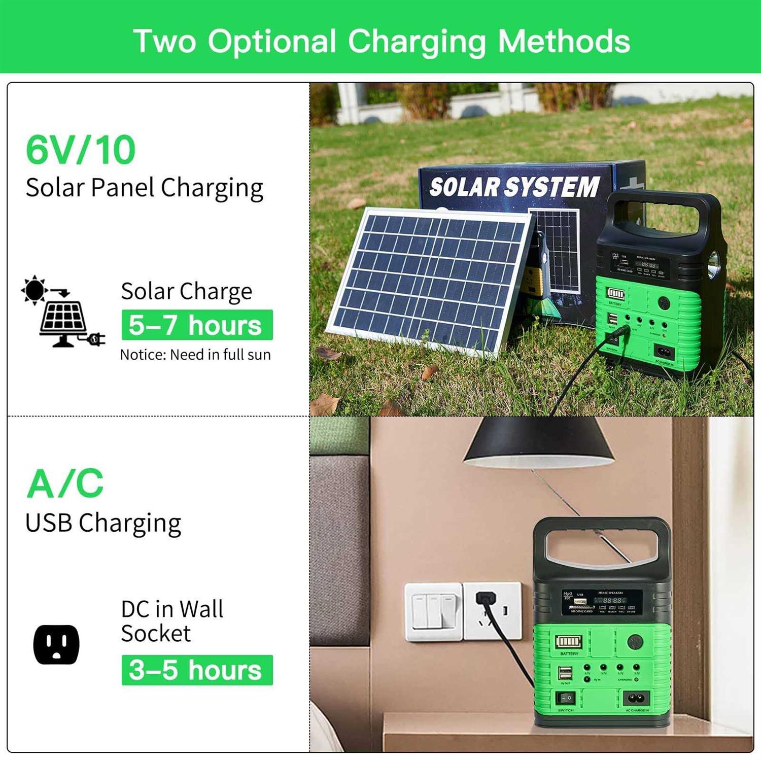 UPEOR Solar Generator Portable Power Station 8000mAh Solar Power Generator with Solar Panel,MP3&FM Radio,Bluetooth,3 Sets LED Li - Inhomebuy