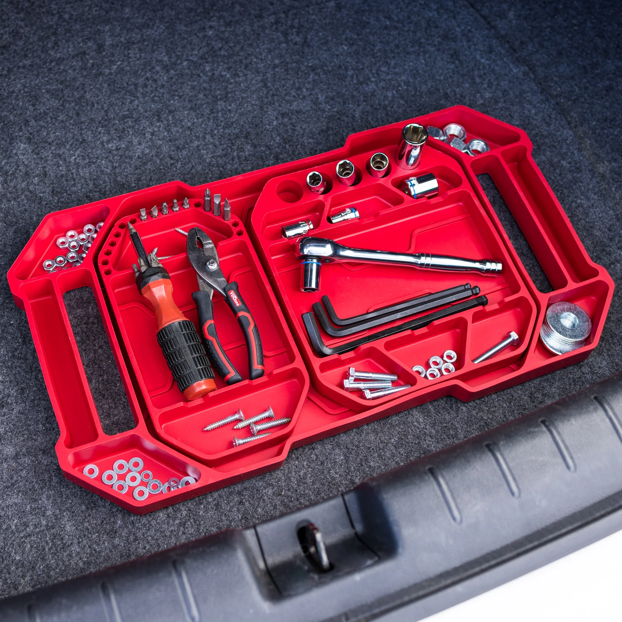 Hyper Tough 3-Piece Silicone Tool Organizer Tray, Flexible, Red, Automotive Use, New - Inhomebuy