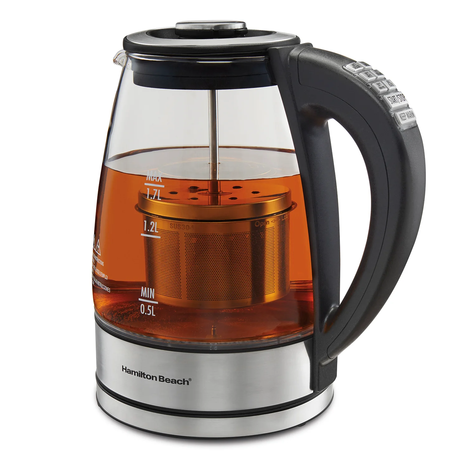 Hamilton Beach Kettle: 1.7L, variable temperature with removable Tea Infuser, glass & s/s | 40942C - Inhomebuy
