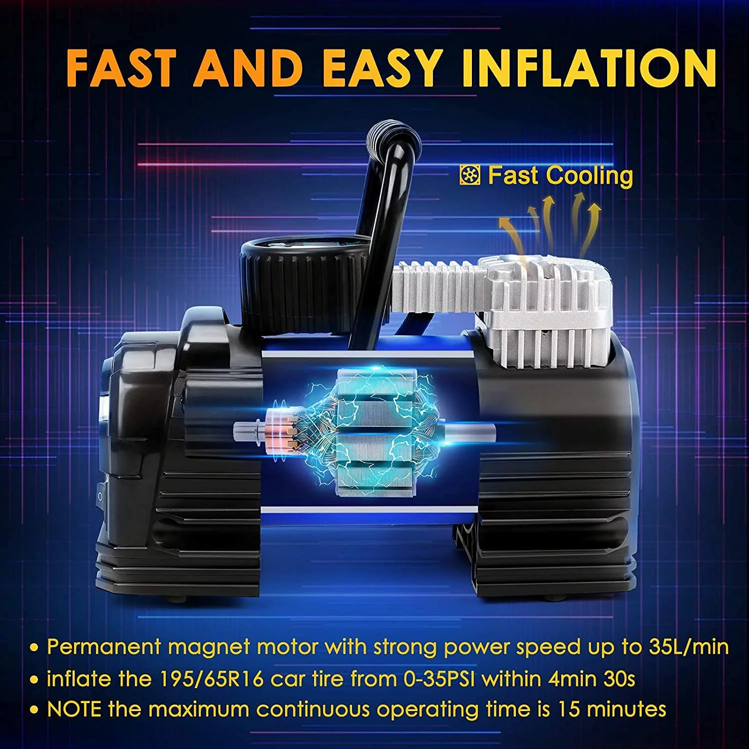 AstroAI Tire Inflator Portable Air Pump for Car Tires, Digital Air Compressor 150PSI, Yellow - Inhomebuy