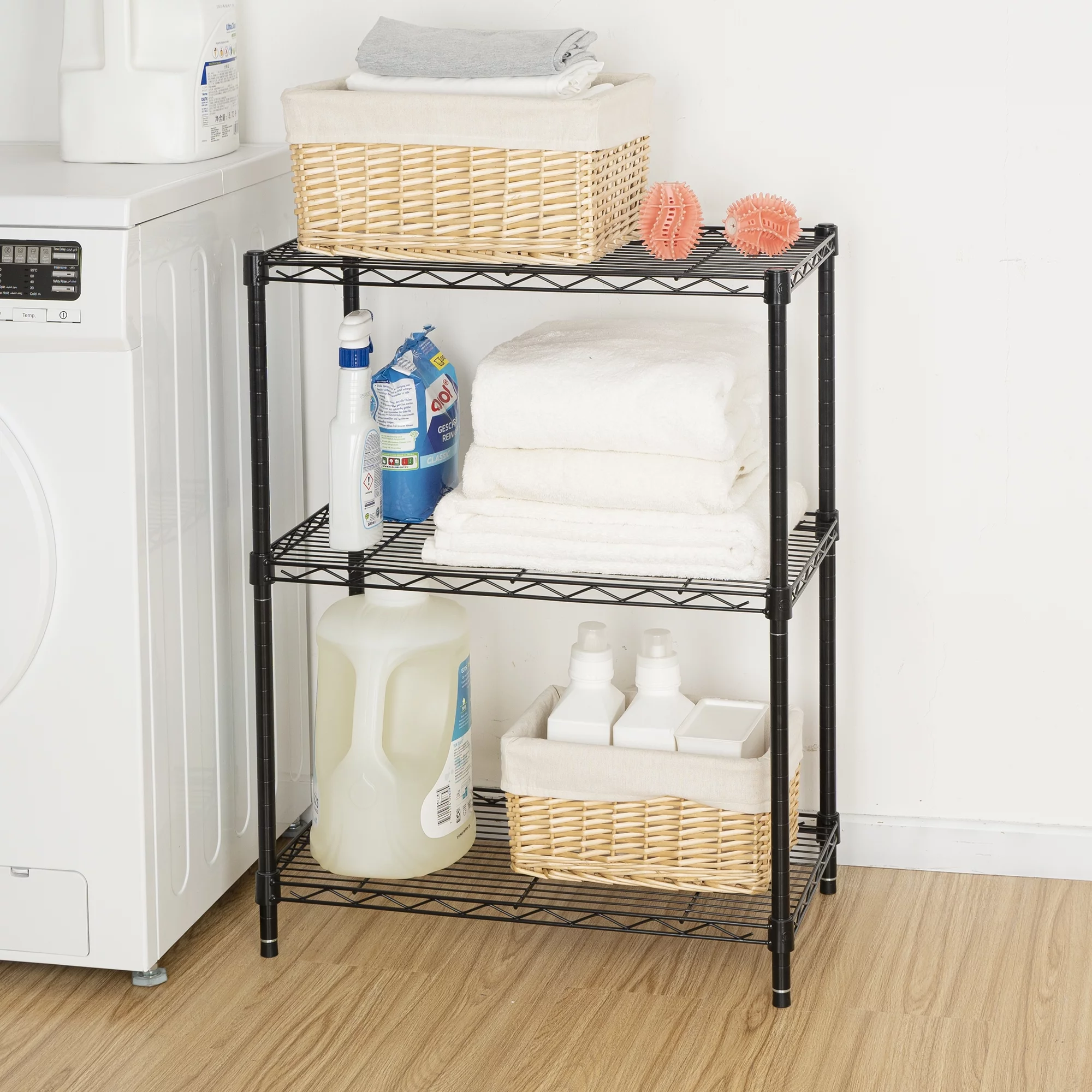 Hyper Tough 3-Tier Multipurpose Wire Shelving Rack, Black Color,750lbs Load Capacity, for Adult - Inhomebuy