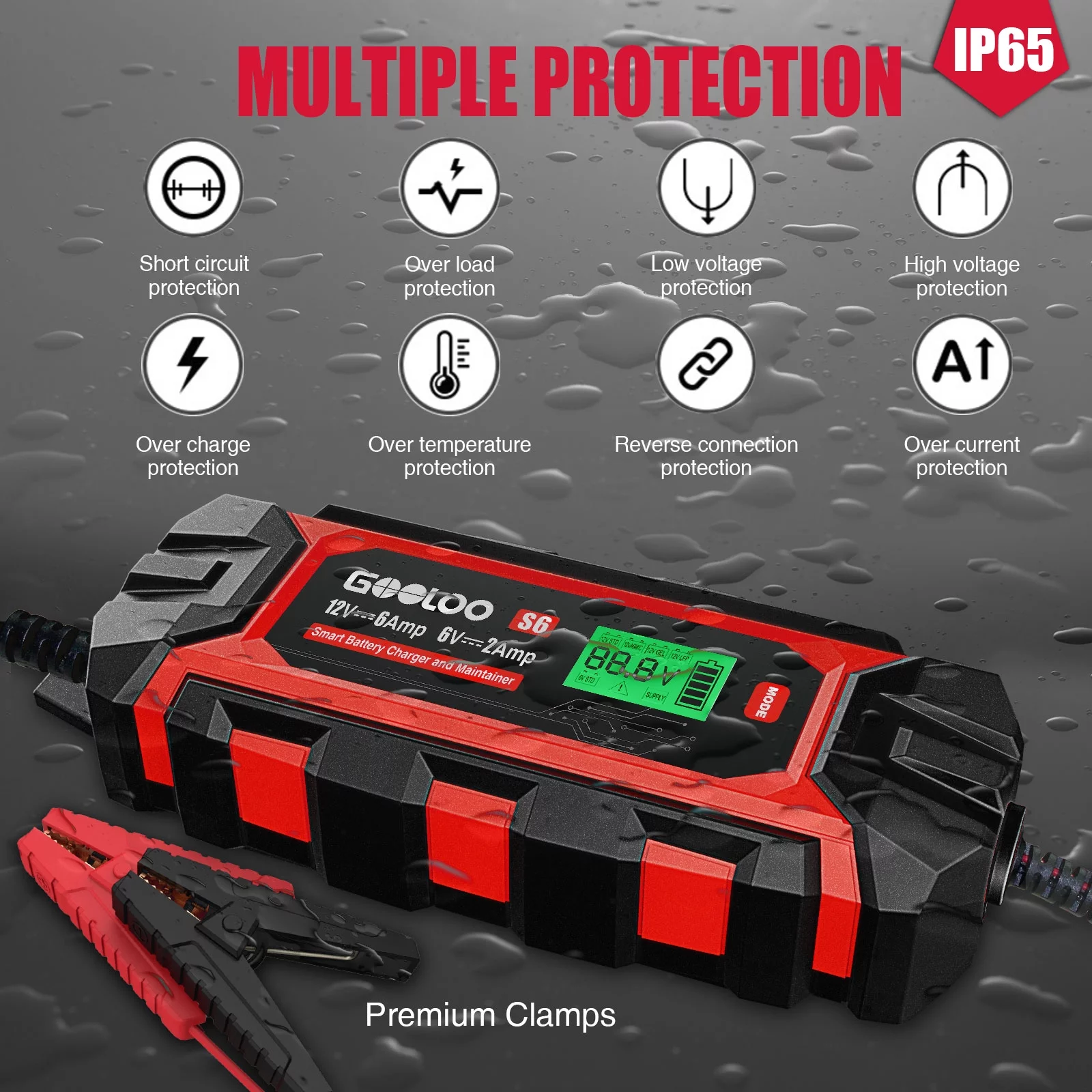 GOOLOO 6A Automotive Battery Charger,6 Amp 6V 12V(Up to 150Ah)Battery Charger and Maintainer Smart Trickle Charger Portable with LCD Display Pulse Repair for Vehicles - Inhomebuy