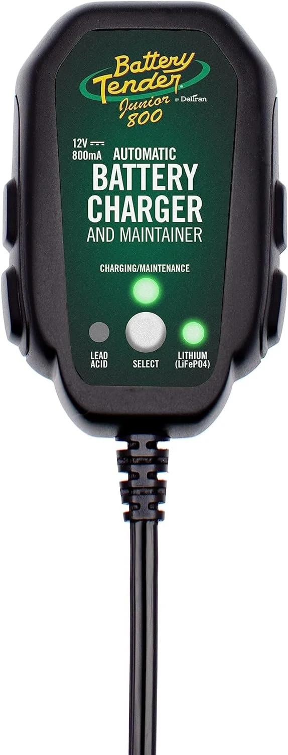Battery Tender Junior 12V ,  800mA Battery Charger and Maintainer for Lead Acid and Lithium Batteries - Switchable Battery Charger for Powersports - 022-0199-DL-WH - Inhomebuy