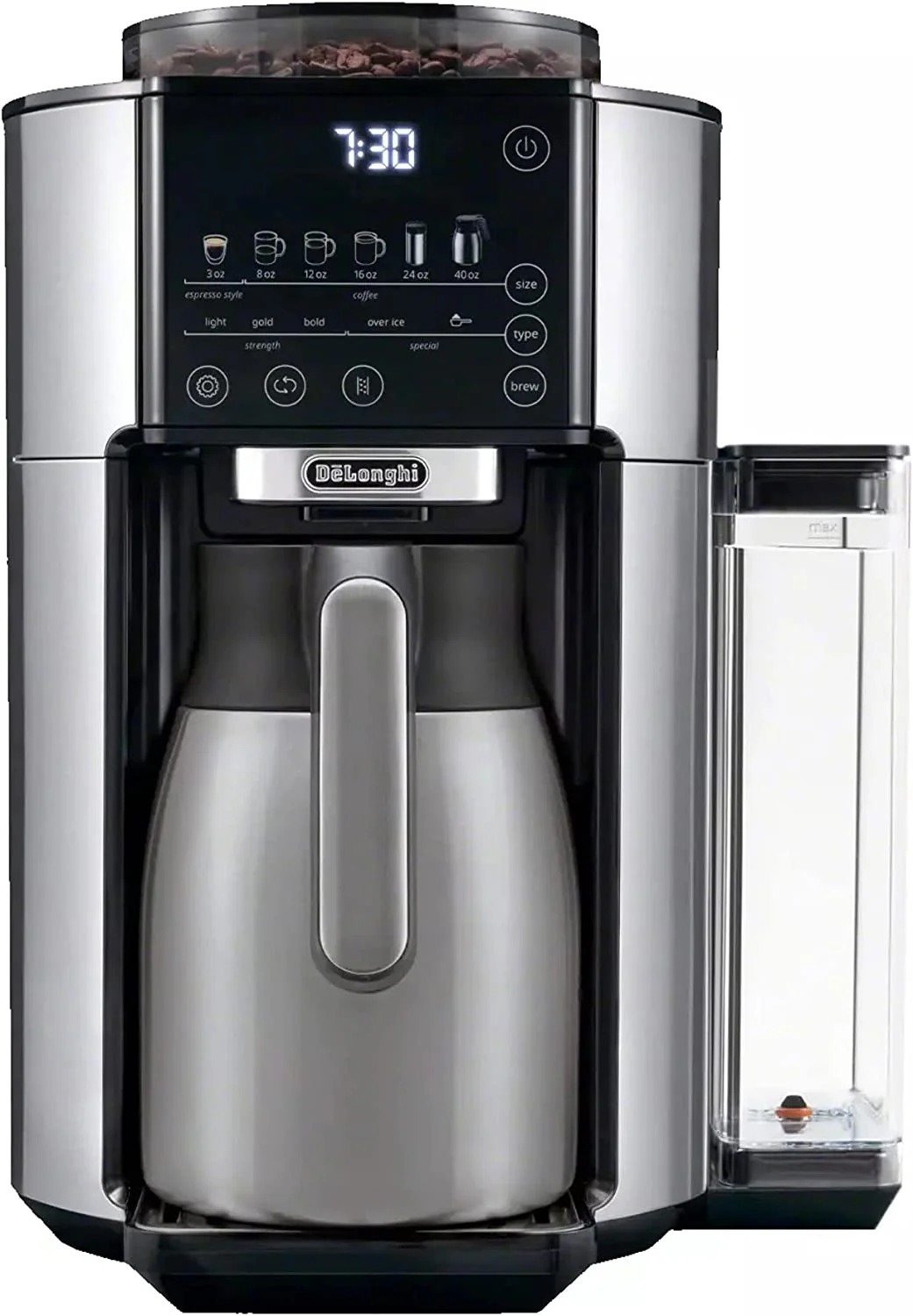 DeLonghi TrueBrew Drip Coffee Maker with built in grinder: Single Serve, 8 oz to 24 oz with 40 oz s/s Carafe, Hot or Iced Coffee | CAM51035M - Inhomebuy