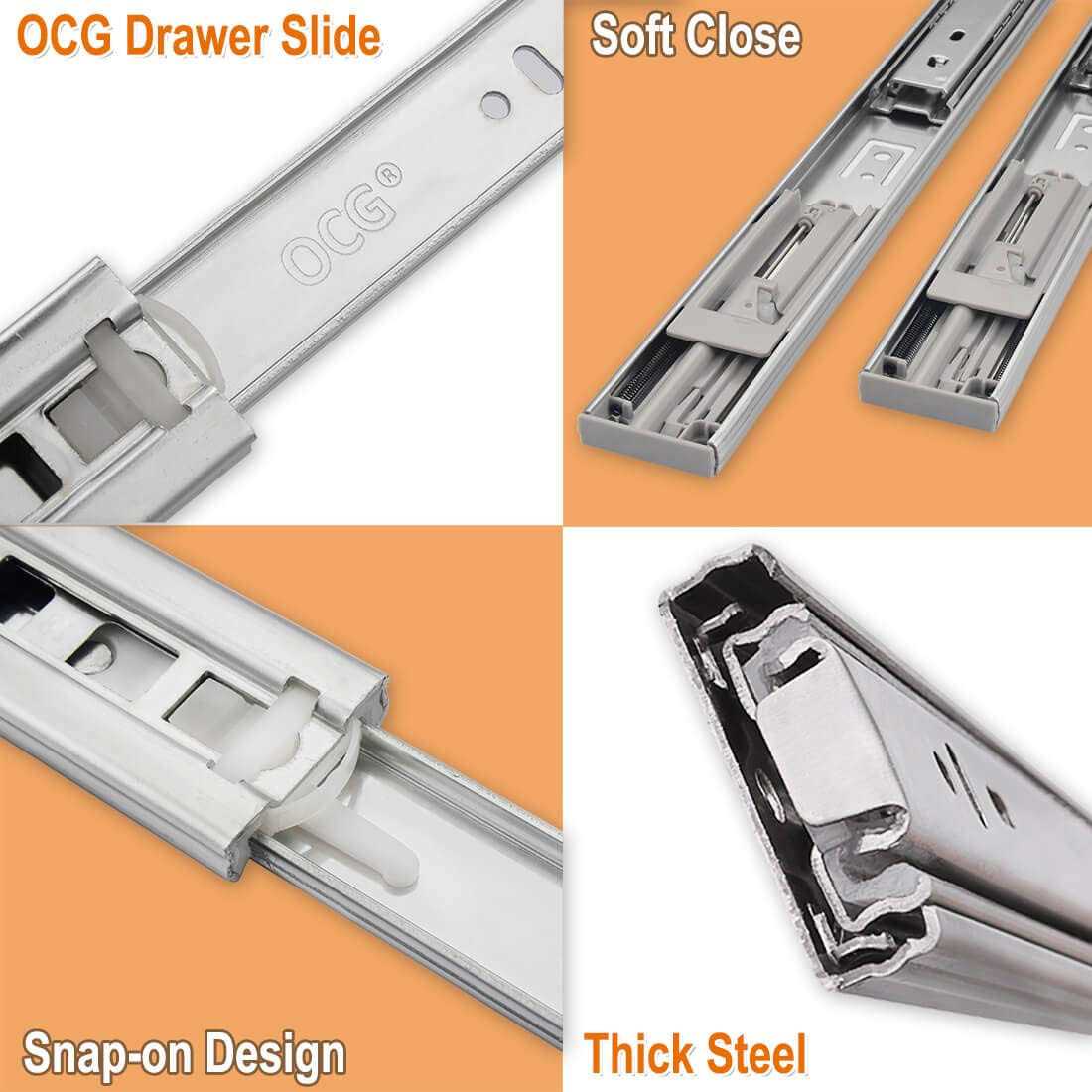 ocg Soft Close Drawer Slides 22 Inch Full Extension Ball Bearing Side Mount Drawer Slides for Cabinets with Face Frame - Inhomebuy