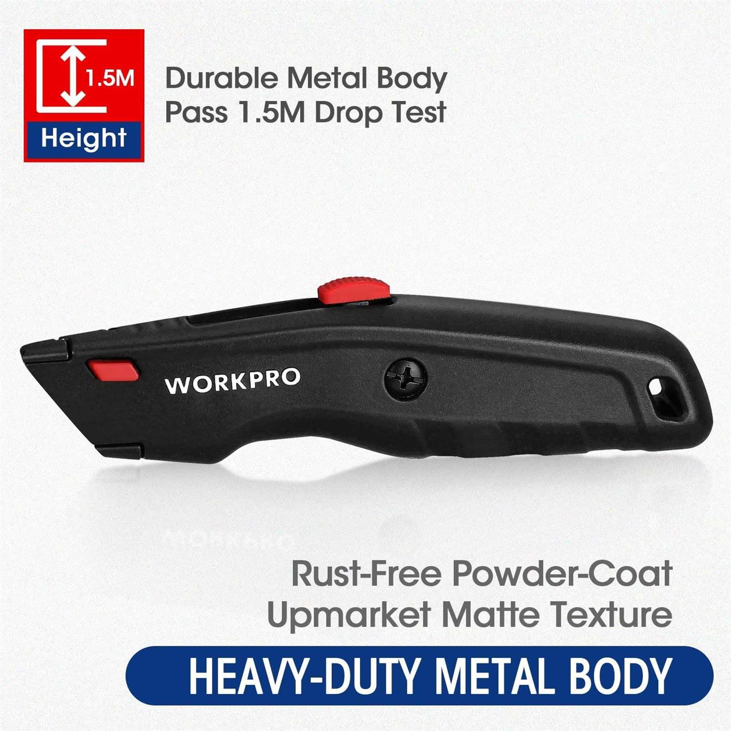 Workpro Premium Utility Knife 1pc Retractable All Metal Heavy Duty Box Cutter - Inhomebuy