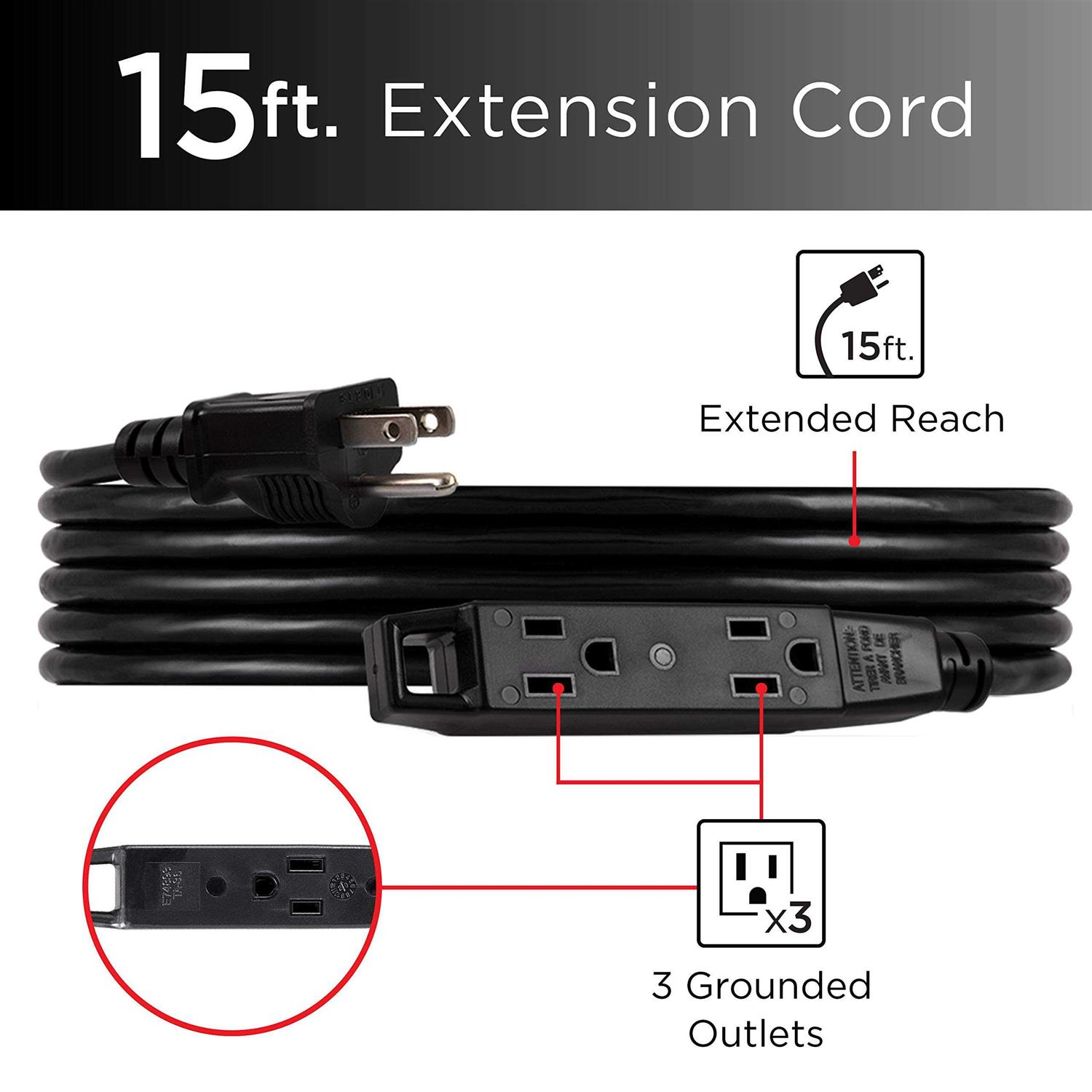 UltraPro Extension Cord 3-Outlet Power Strip - Inhomebuy