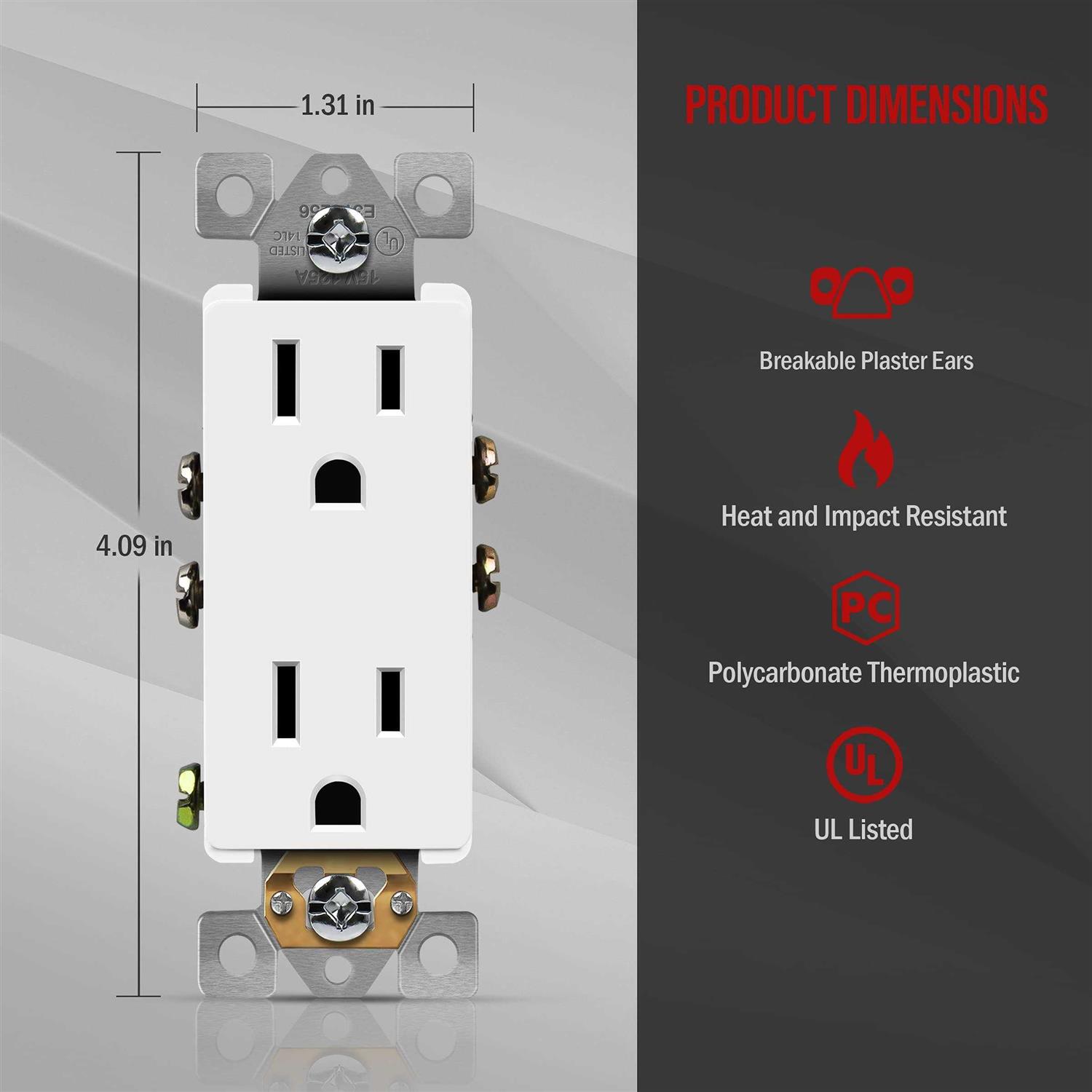 Enerlites Decorator Receptacle Residential Grade Wall Outlet 15A 125V - Inhomebuy