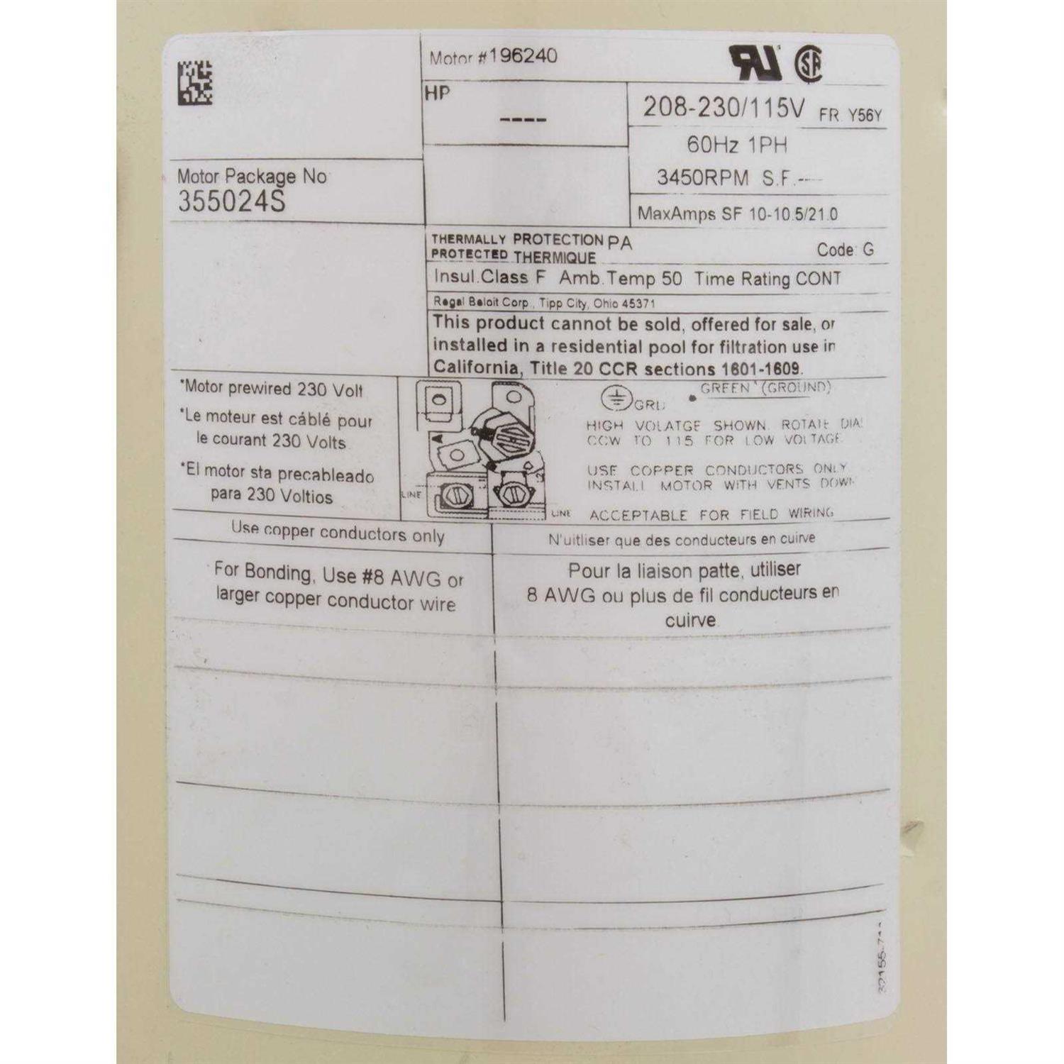 Pentair Motor 355014S - Inhomebuy