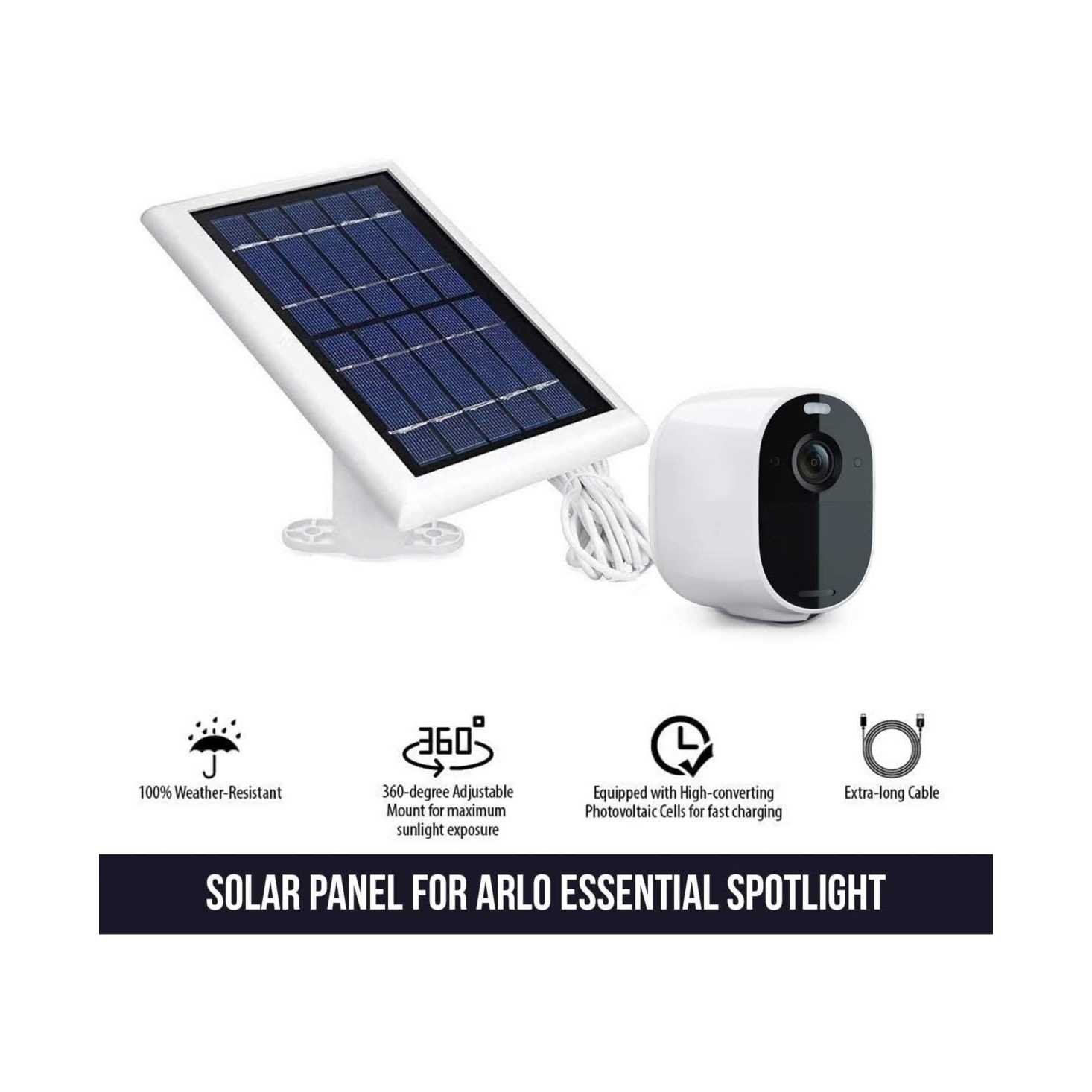 Wasserstein Solar Panel with 13ft Cable for Arlo Essential Spotlight/XL Spotlight Camera Only - Inhomebuy
