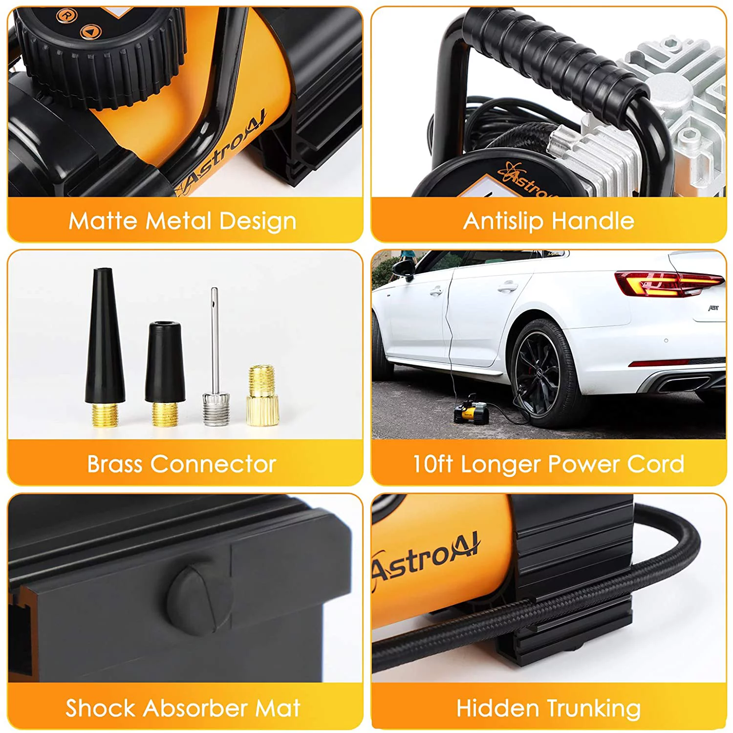 AstroAI Tire Inflator Portable Air Pump for Car Tires, Digital Air Compressor 150PSI, Yellow - Inhomebuy