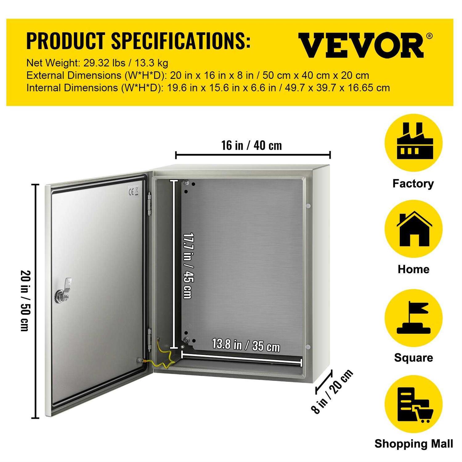 VEVOR Electrical Enclosure NEMA 4X Carbon Steel Junction Box Plate DQXJSTCFS - Inhomebuy