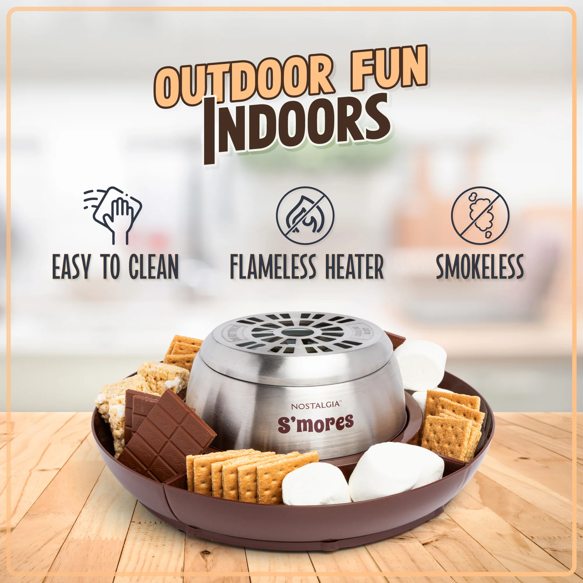 Indoor Electric Stainless Steel S'mores Maker with 4 Lazy Susan Compartment Trays for Graham Crackers, Chocolate, Marshmallows and 4 Roasting Forks - Inhomebuy