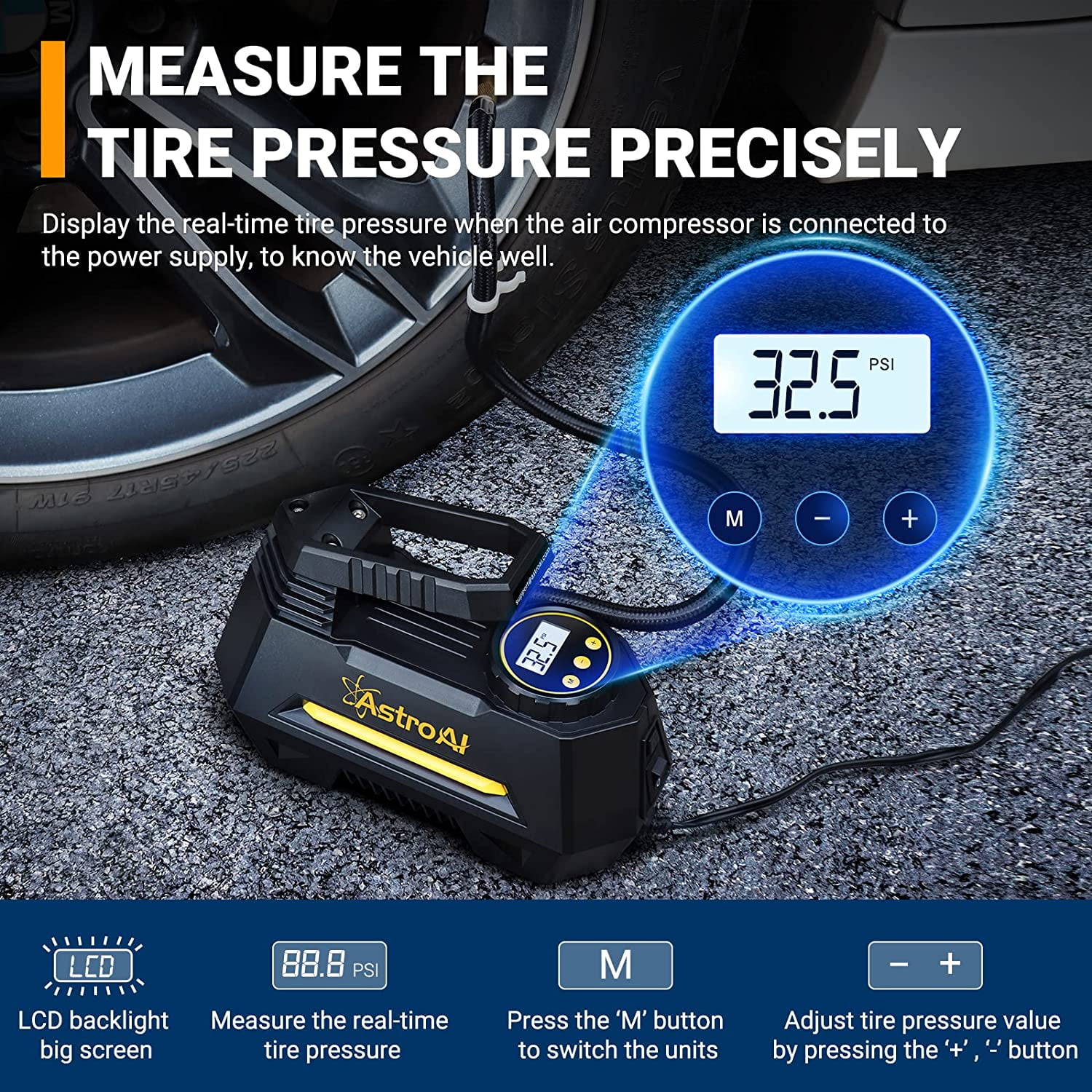 Car Tire Inflator 100 PSI, Electric Tire Compressor, Inflatables Air Car Pump, Yellow - Inhomebuy