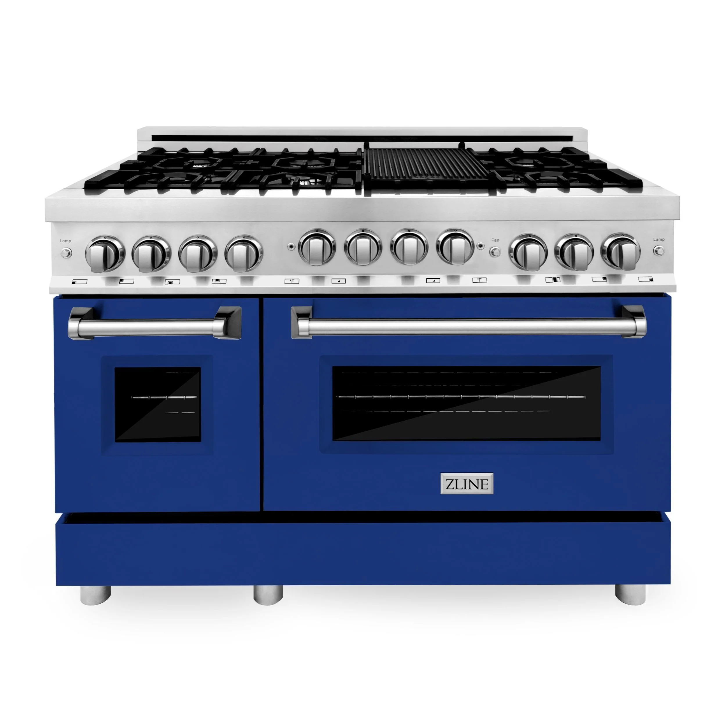 ZLINE 48 Inch 6.0 cu. ft. Range with Gas Stove and Gas Oven in Stainless Steel and Blue Gloss Door, RG-BG-48 - Inhomebuy