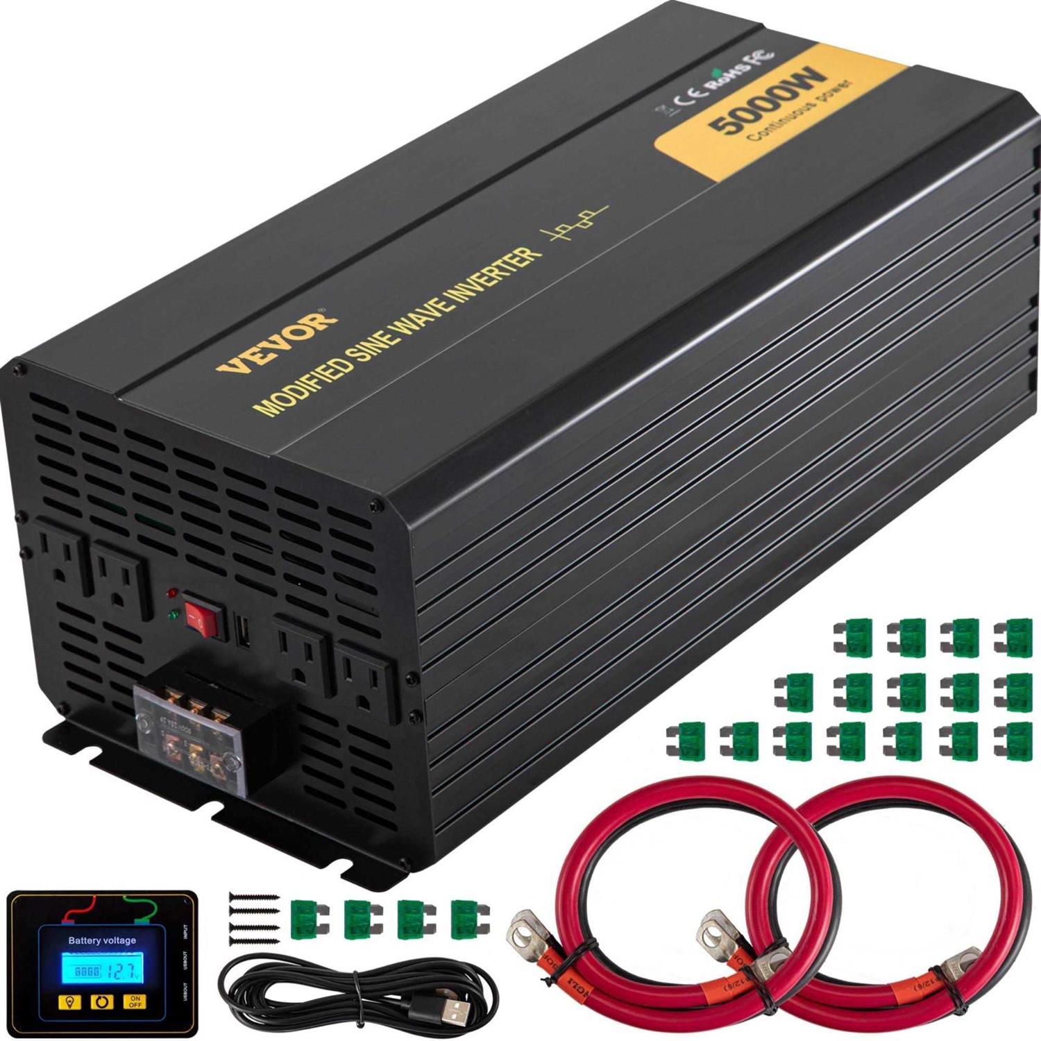 VEVOR Power Inverter 5000W Modified Sine Wave Inverter DC 12V to AC 110V Car Converter with LCD Display Remote Controller Led Indicator Gfci Outlets - Inhomebuy