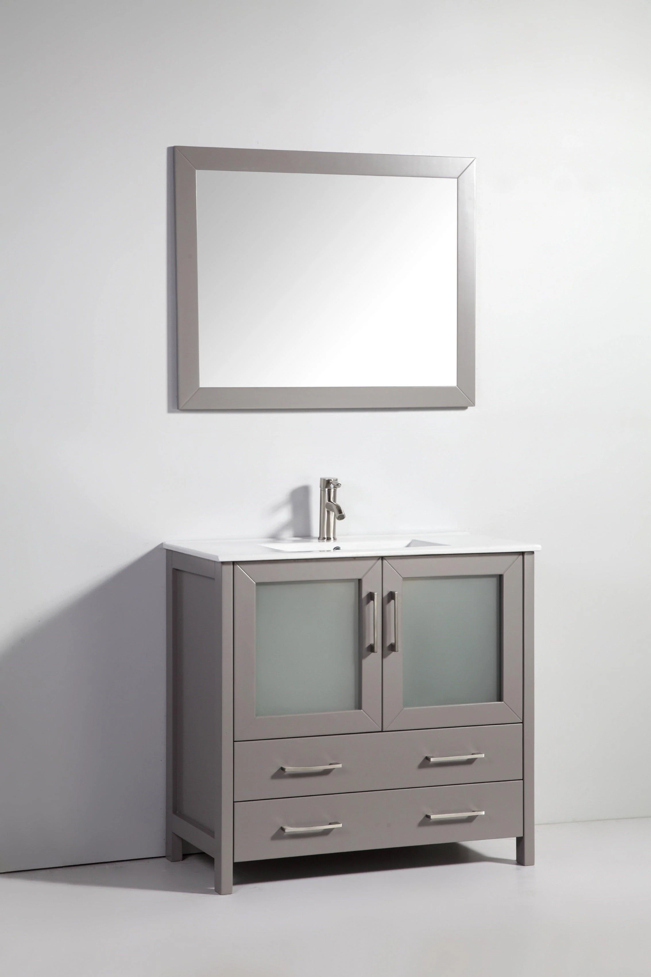 Vanity Art 36 in. Single Sink Vanity Cabinet (Wide) with Ceramic Sink & Mirror - Grey, VA3036G - Inhomebuy