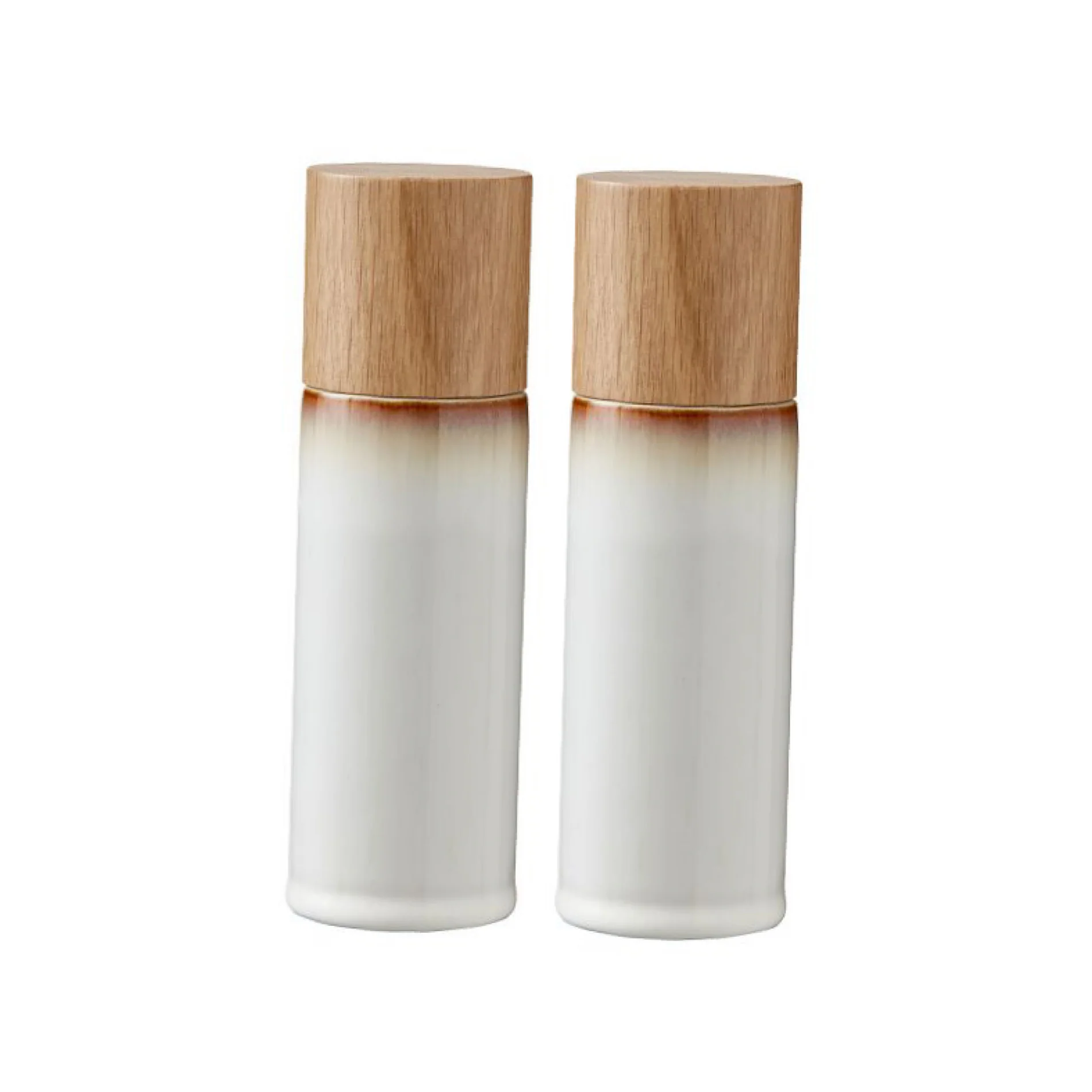 Wood Stoneware Salt & Pepper Mill Height 16.7cm 2Pcs Cream - Inhomebuy