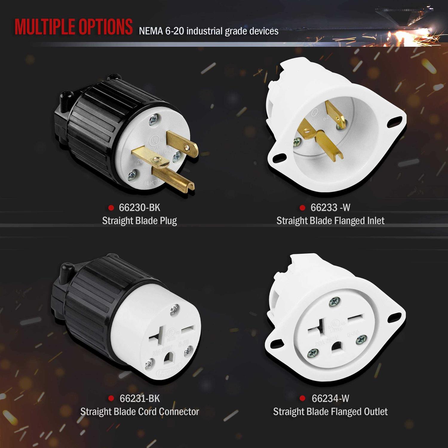 Enerlites Nema 6-15p Straight Blade Replacement Plug Connector Male Extension Cord Ends 66220-BK - Inhomebuy