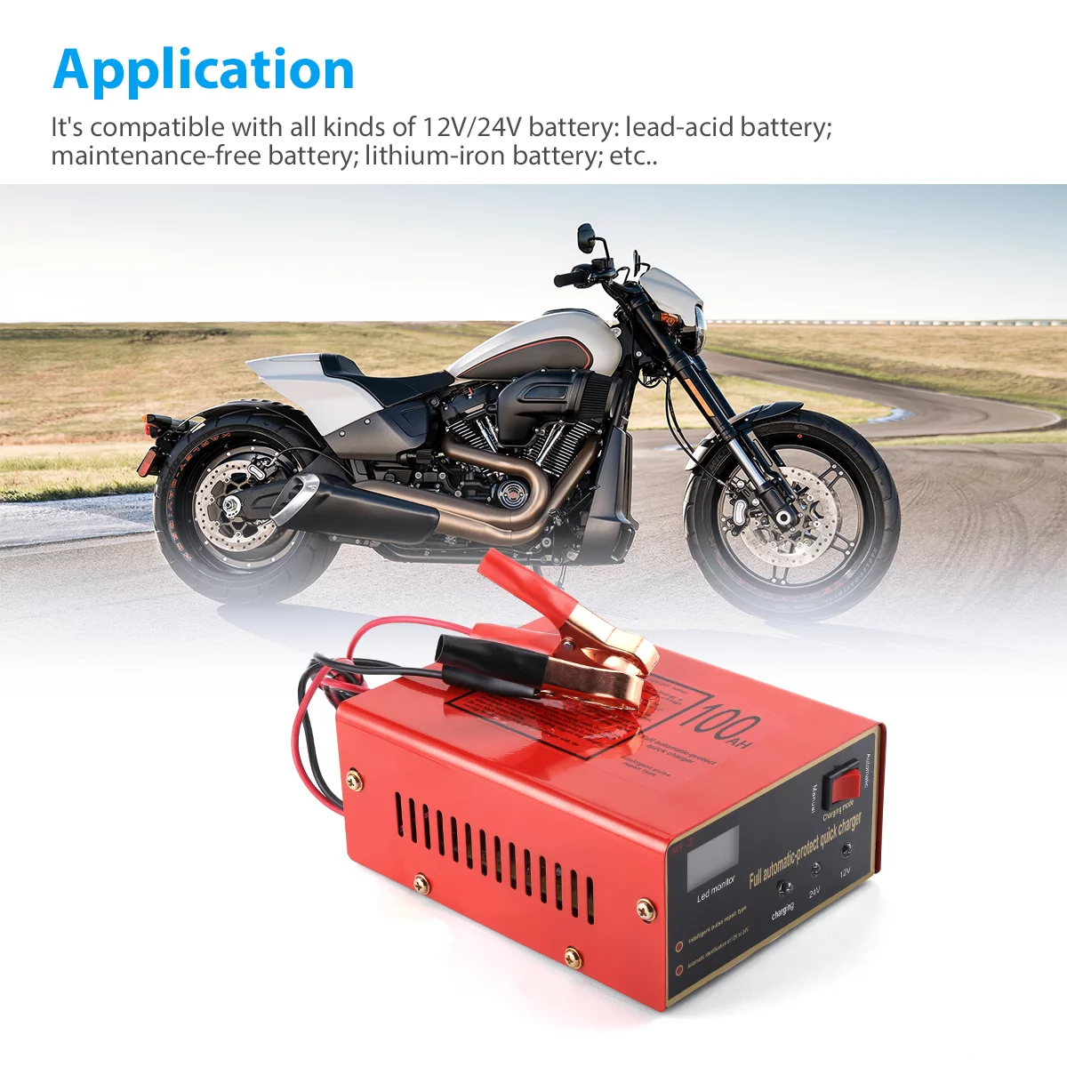 12V/24V Full Automatic Maintenance-free Car Battery Charger Smart Fast Power Charging for Scooter, Motorcycle, Car, Tractor Boat - Inhomebuy