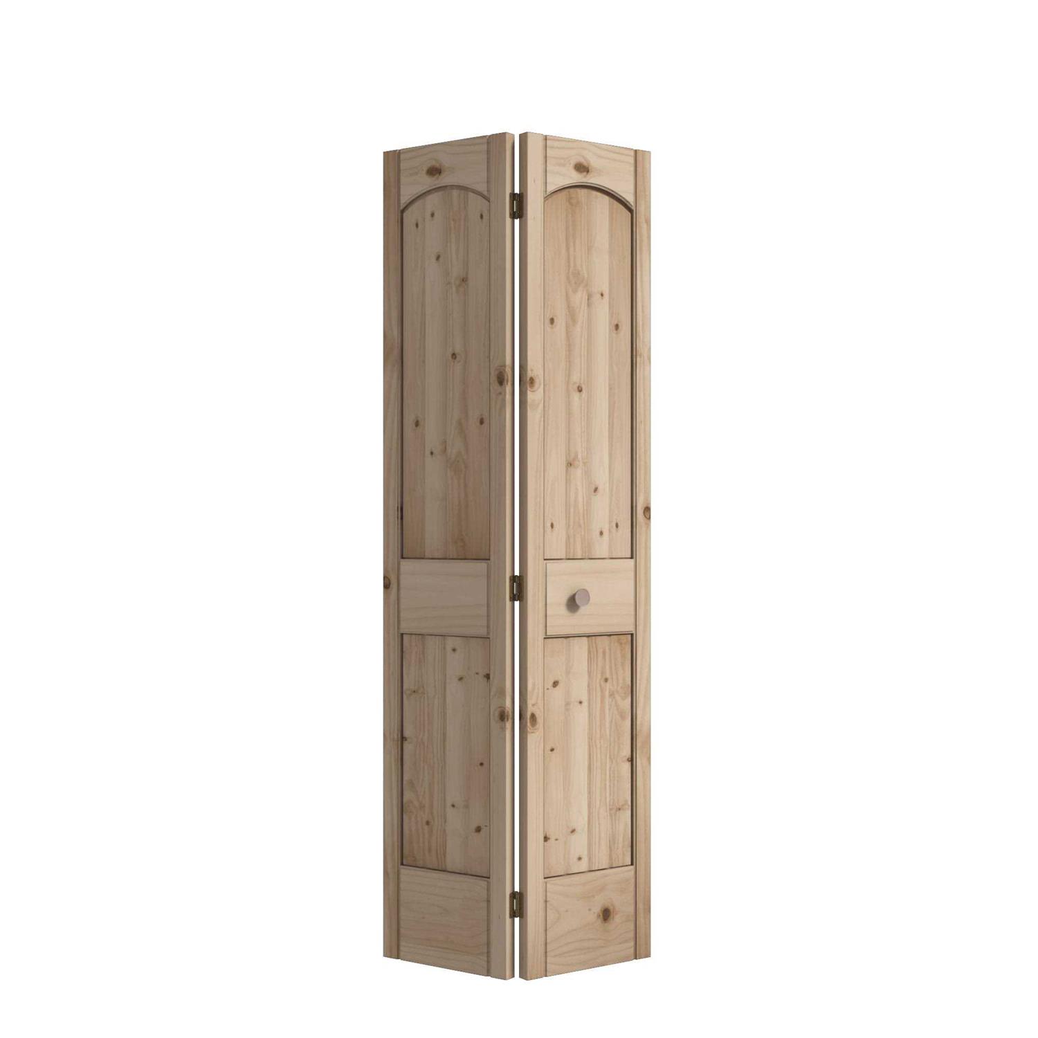 EightDoors 80-in Natural 2-panel Arch Top Solid Core Unfinished Pine Wood Bifold Door Hardware Included - Inhomebuy